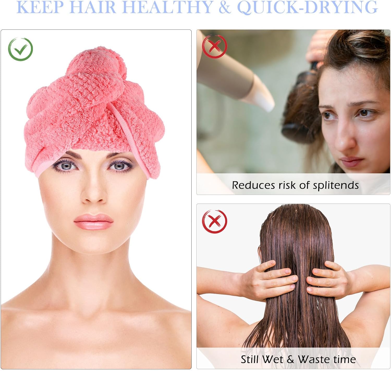 Plush Hair Wrap with Button for Wet Hair Quick Drying