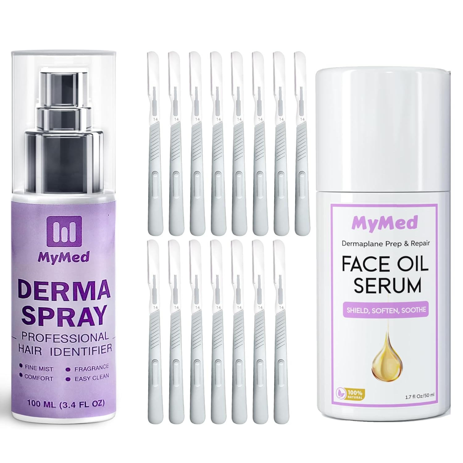 14R Dermaplane Razor with Hair Identifier Spray + Dermaplaning Oil with Squalane – Smooth Shave Bundle for Women Face, Sensitive Skin