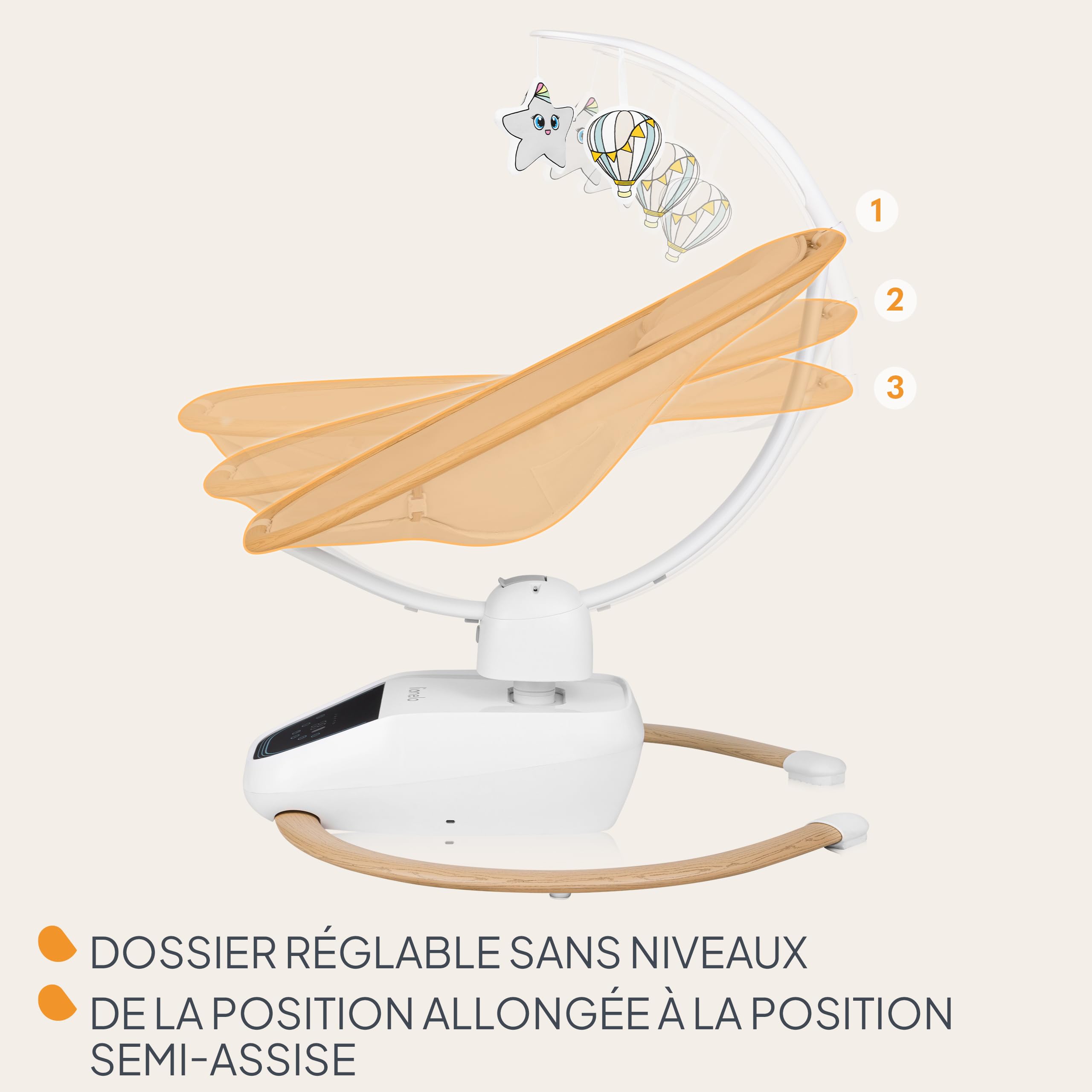 Lionelo OLIVIA Transat électrique bébé 9 kg inclinaison balançoire 4 vitesses siège ergonomique 13 mélodies télécommande