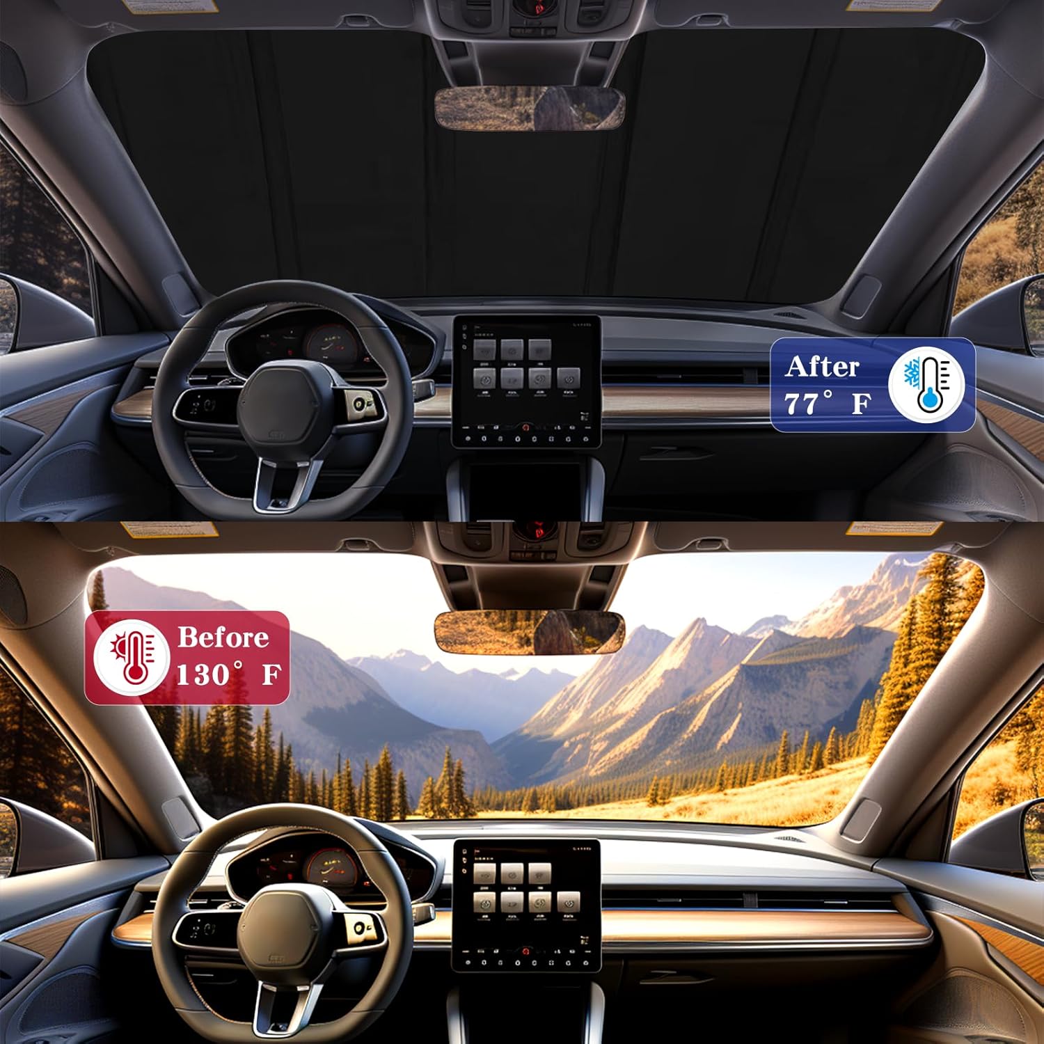 Windshield Sunshade for Ram 1500 2019-2025 UV Protection Easy to Install Custom-Fit for Ram Window Sun Shade with Storage Bag