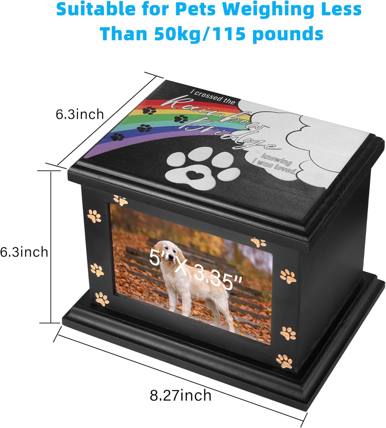 Pet Memorial Urns for Dogs or Cats Ashes, Large Wooden Funeral Pets Memorial Urns with Photo Frame, Cremation Urns Keepsake Memory Box for Loss Pets, Ashes Urn for Pets