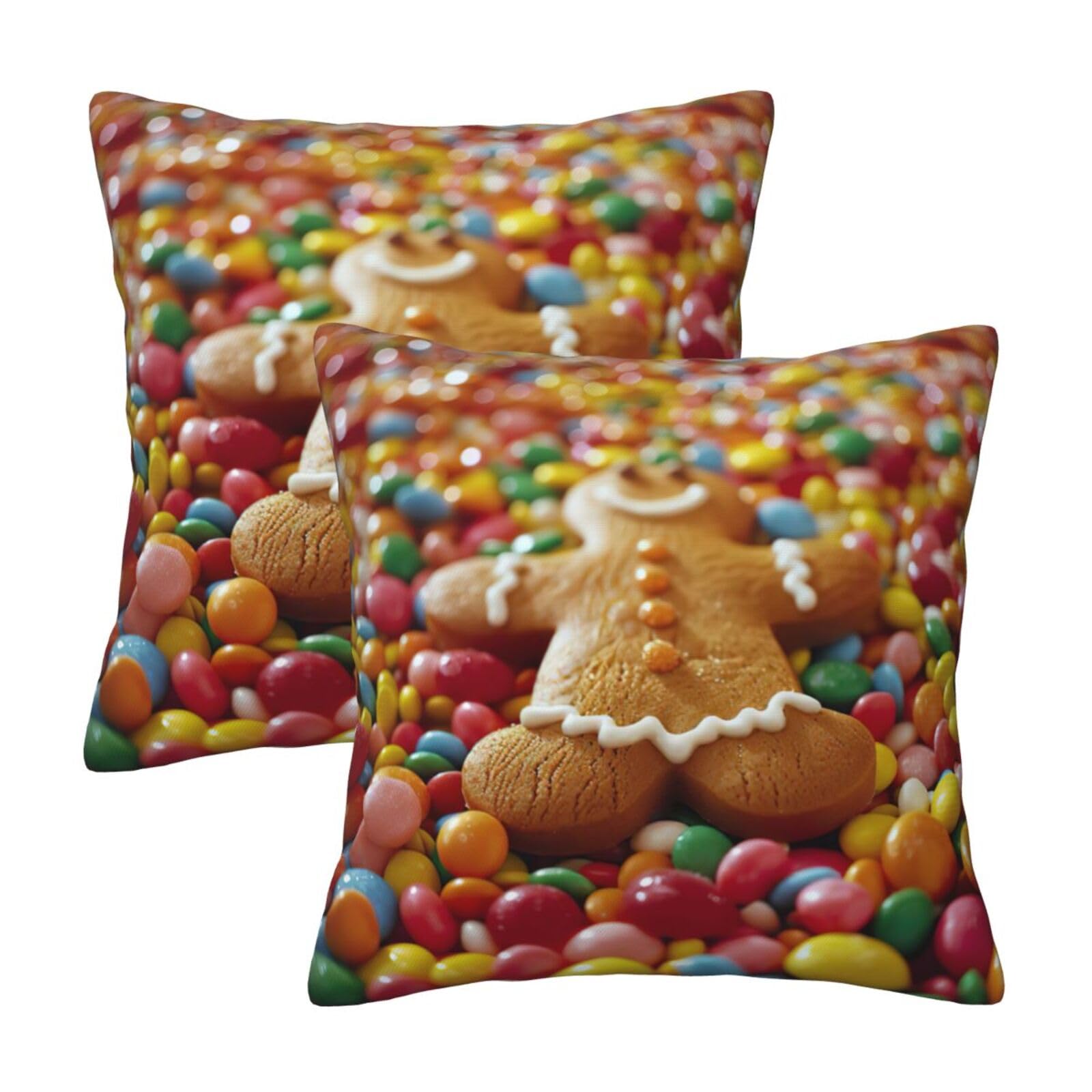 Kfjghhl Gingerbread Man Candy Throw Pillow Covers Decorative Farmhouse Couch Pillow Case 4 Sizes Square Cushion Pillcase
