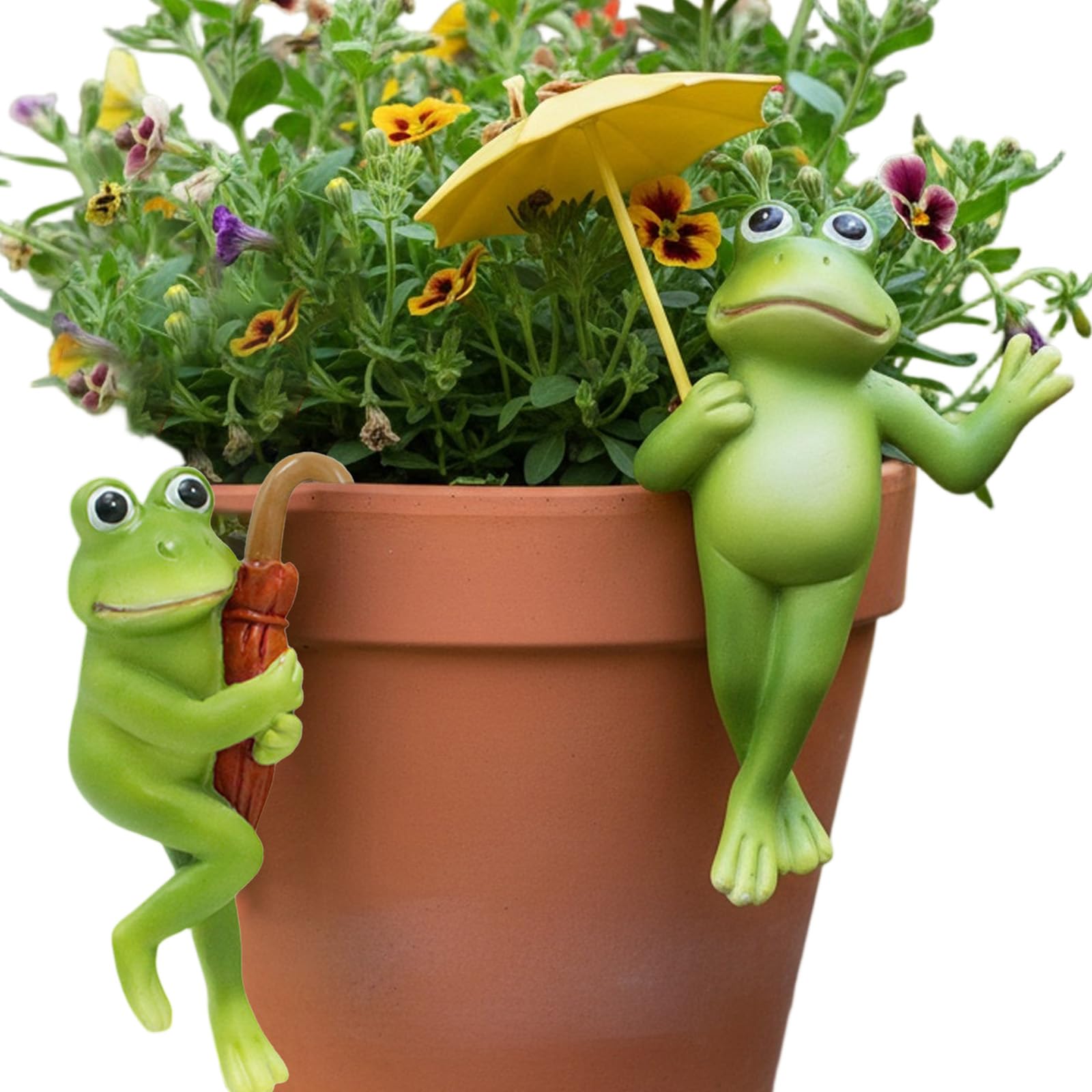 2Pcs Cute Climbing Animal Statues, Flower Pot Hugger Figurines, Resin Hanging Sculpture