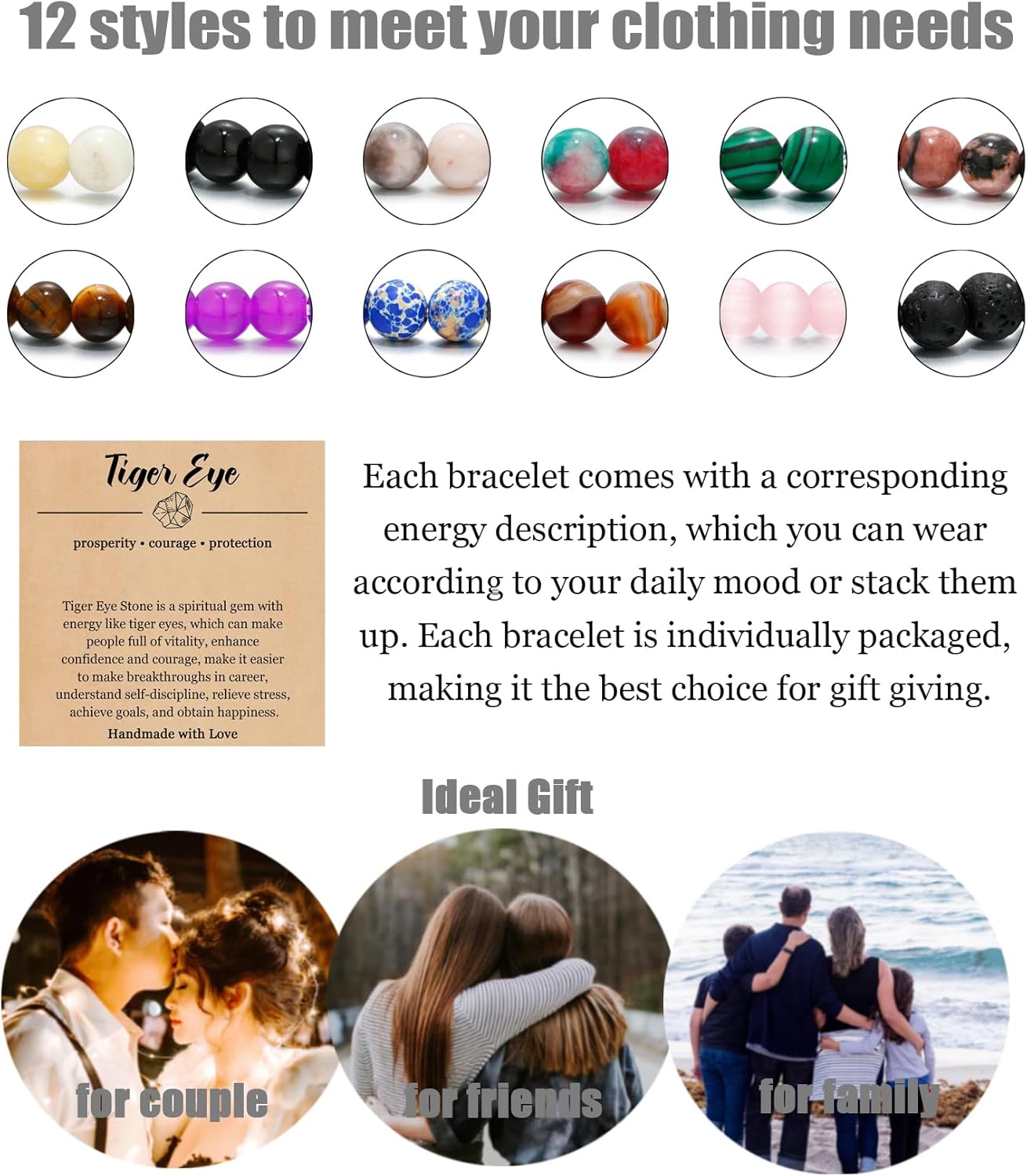 BOMAIL 12PCS 6MM Gemstones Beaded Bracelet for Women Healing Crystal Stone Bracelets Round Beads Semi-Precious Stretch Bracelet Set Unisex Jewelry - Image 5