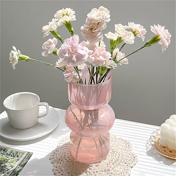 Ins Modern Vases Hydroponic Glass Flower Vase Tulip Vase Glass Bubble Vase for Flowers Three-Layer Glass Vase for Decoration Geometric Glass Vase for Home Office Wedding Party Pink