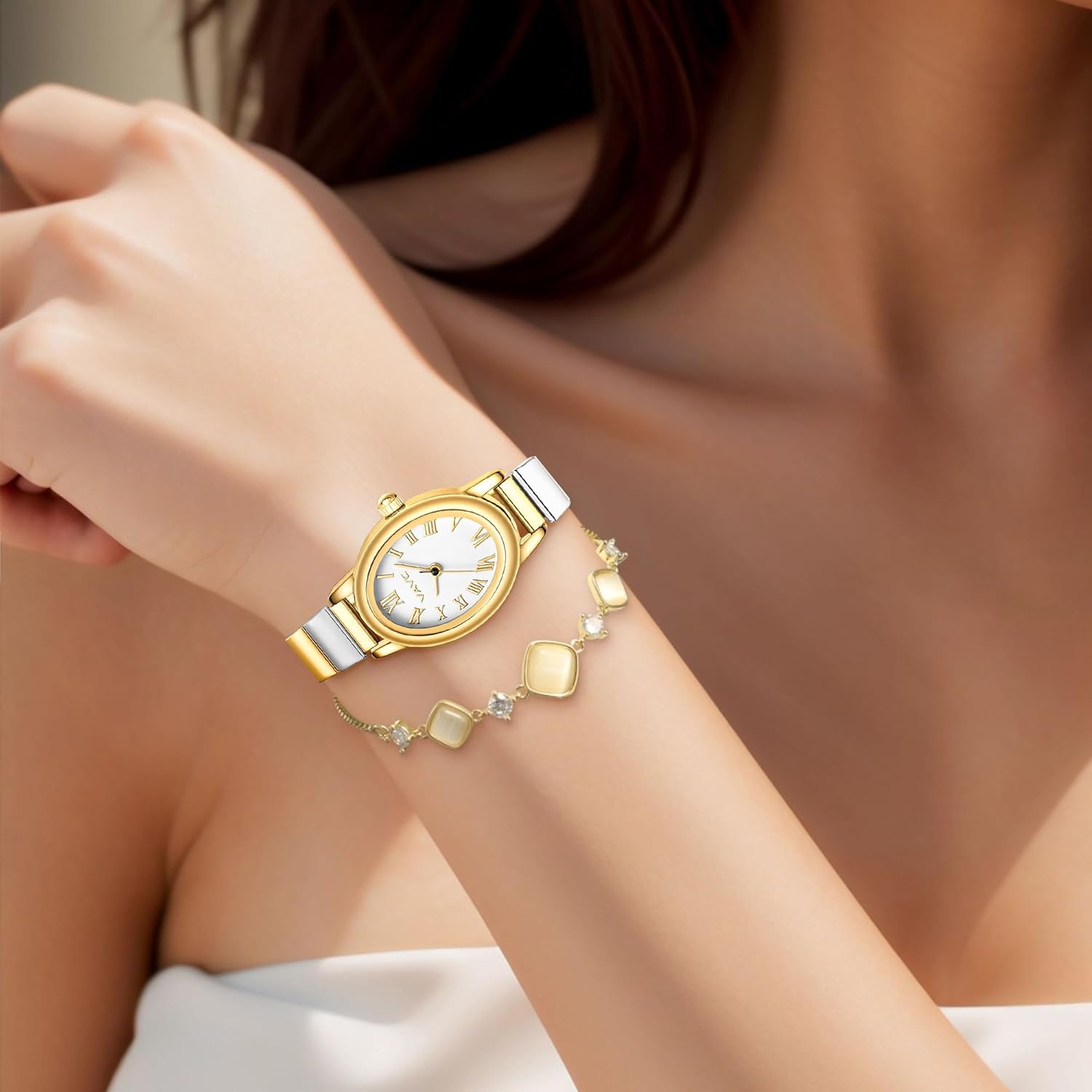 Small Gold Watches for Women,Analog Womens Watch with Stainless Steel Expansion Ban... - Image 6