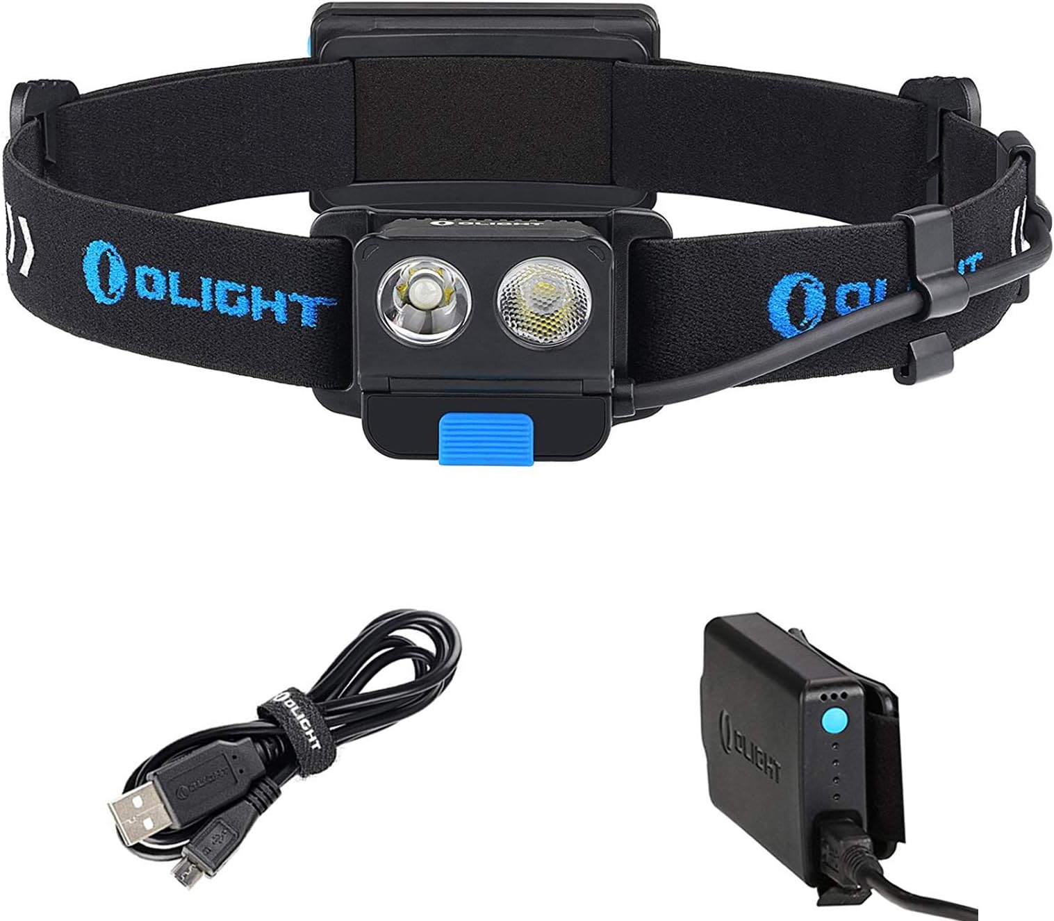 Olight H16 Headlamp Front Light LED Headlight Hand Wave Motion Activation Rechargeable LED Front Headlamp Battery Powered Helmet Light, with Battery Pack + BanTac Battery Case