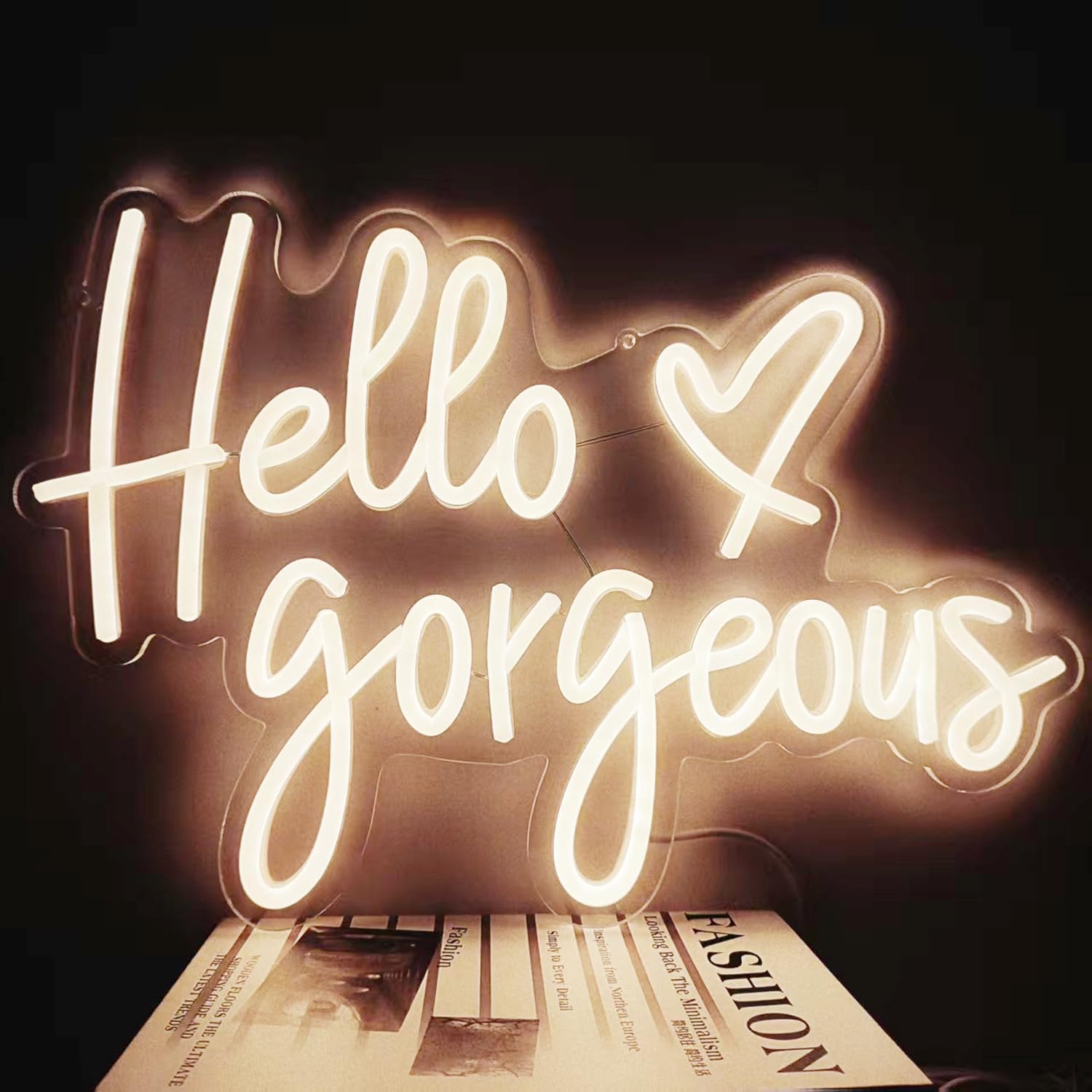 Hello Gorgeous Neonschild, Warmweiß LED Neonschild Dekorative Kunstlampe mit Dimmbarem Schalter für Zuhause, Hochzeit, Geburtstag, Hintergrundparty, 43,2 x 25,4 cm, USB-betrieben (Warmweiß)