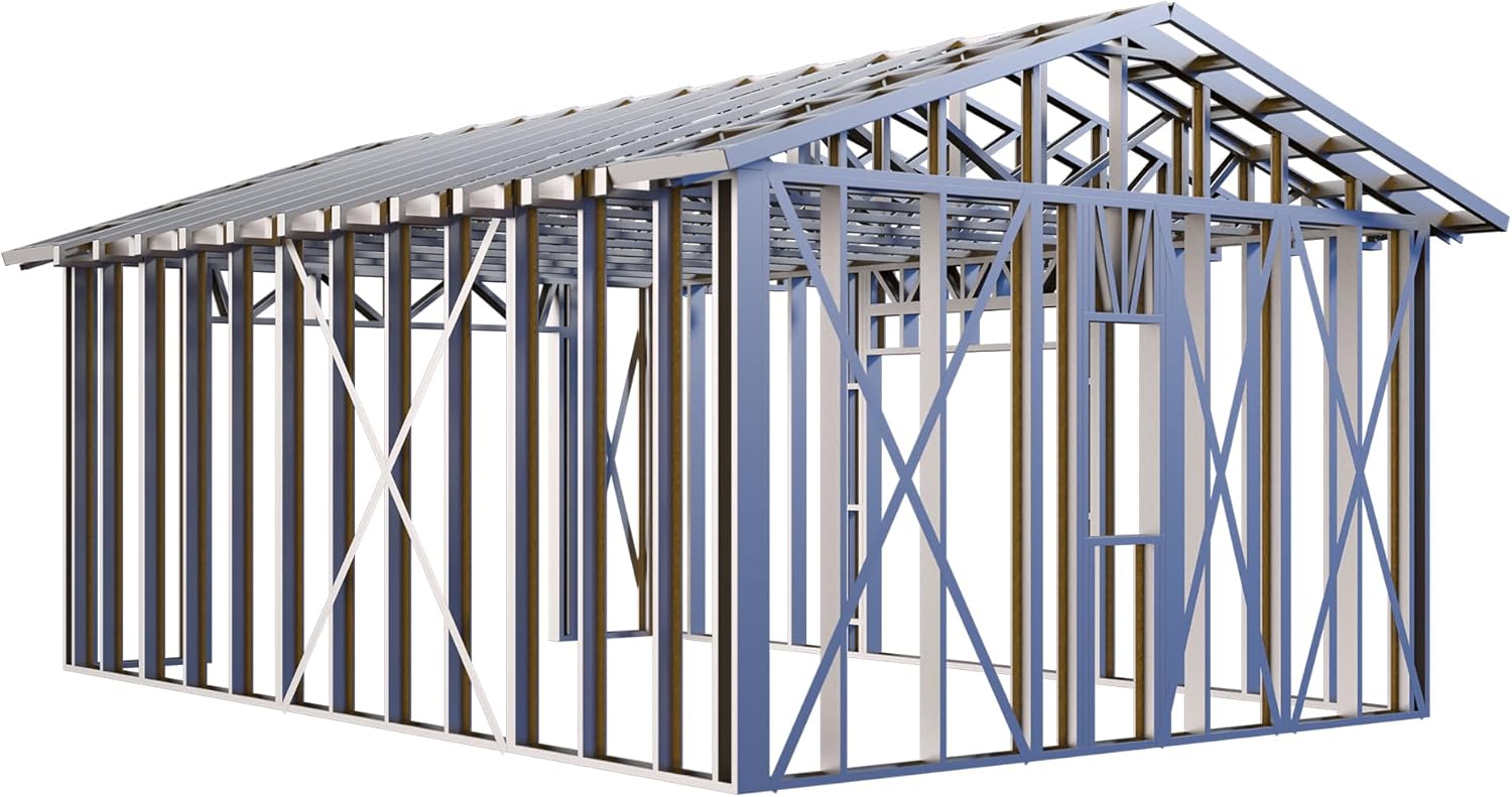 Cabin 4/12Pitch Roof Steel Frame House Kit (Steel Gray) Lightweight