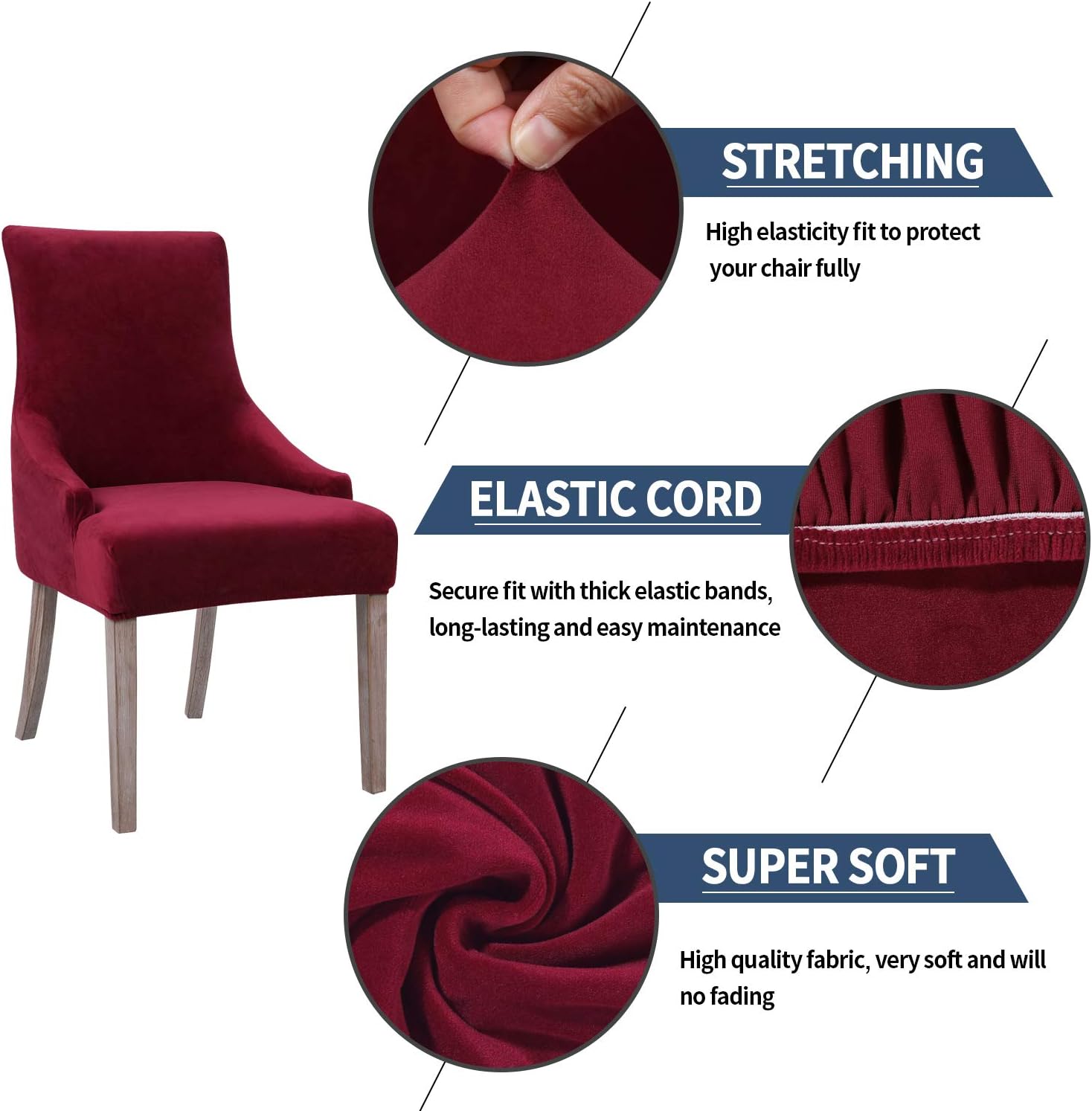 smiry Velvet Tufted Dining Chair Covers, Stretch Fit Wingback Side Chair Slipcovers, Removable Washable Soft Spandex Chair Protector Cover, Set of 4, Wine Red
