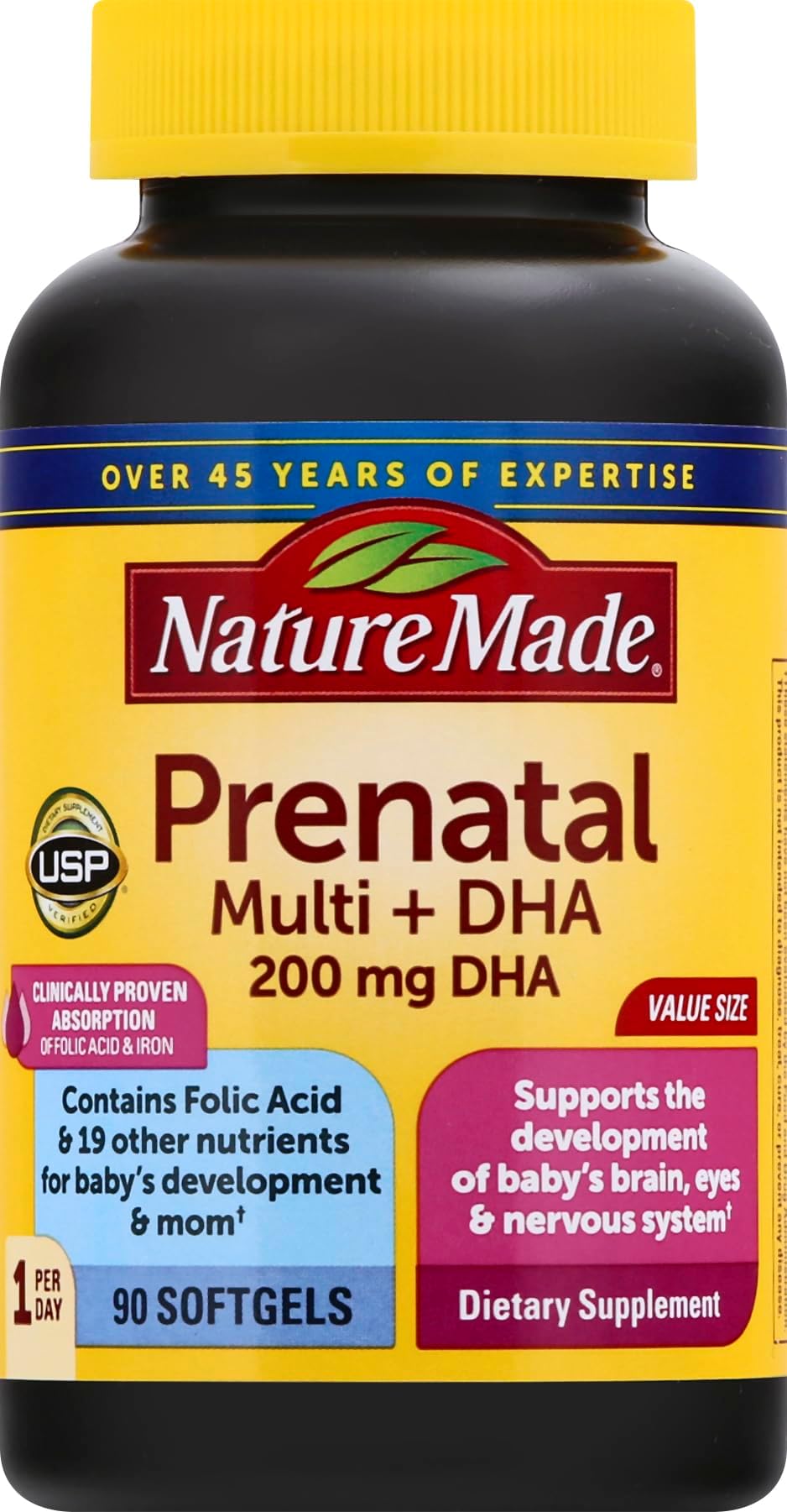 Prenatal Vitamin + DHA Softgel with Folic Acid, Iodine and Zinc, 90 Count