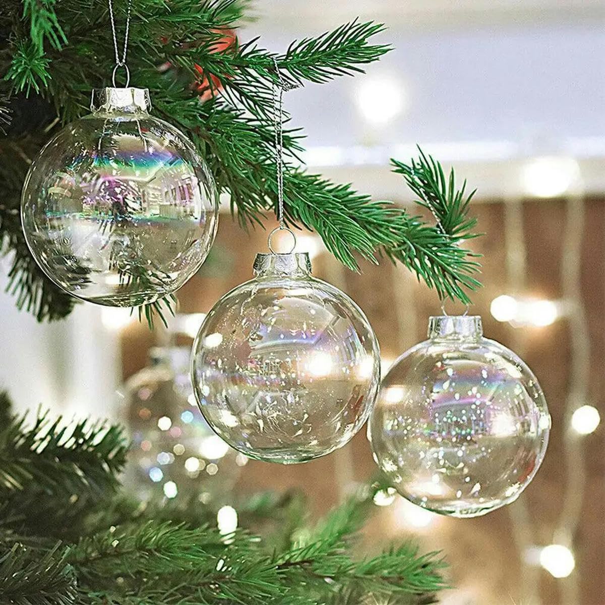 Wzbao Transparent 8Cm Clear Iridescent Glass Ball Fillable Baubles Christmas Ball Christmas Tree Hanging Ornaments
