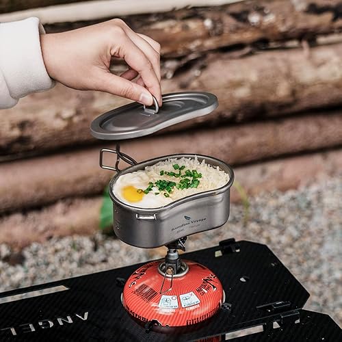 Miniatura 7 de iBasingo Kit de desorden de cantina de titanio con mango plegable, anillo colgante ultraligero portátil para almuerzo al aire libre camping
