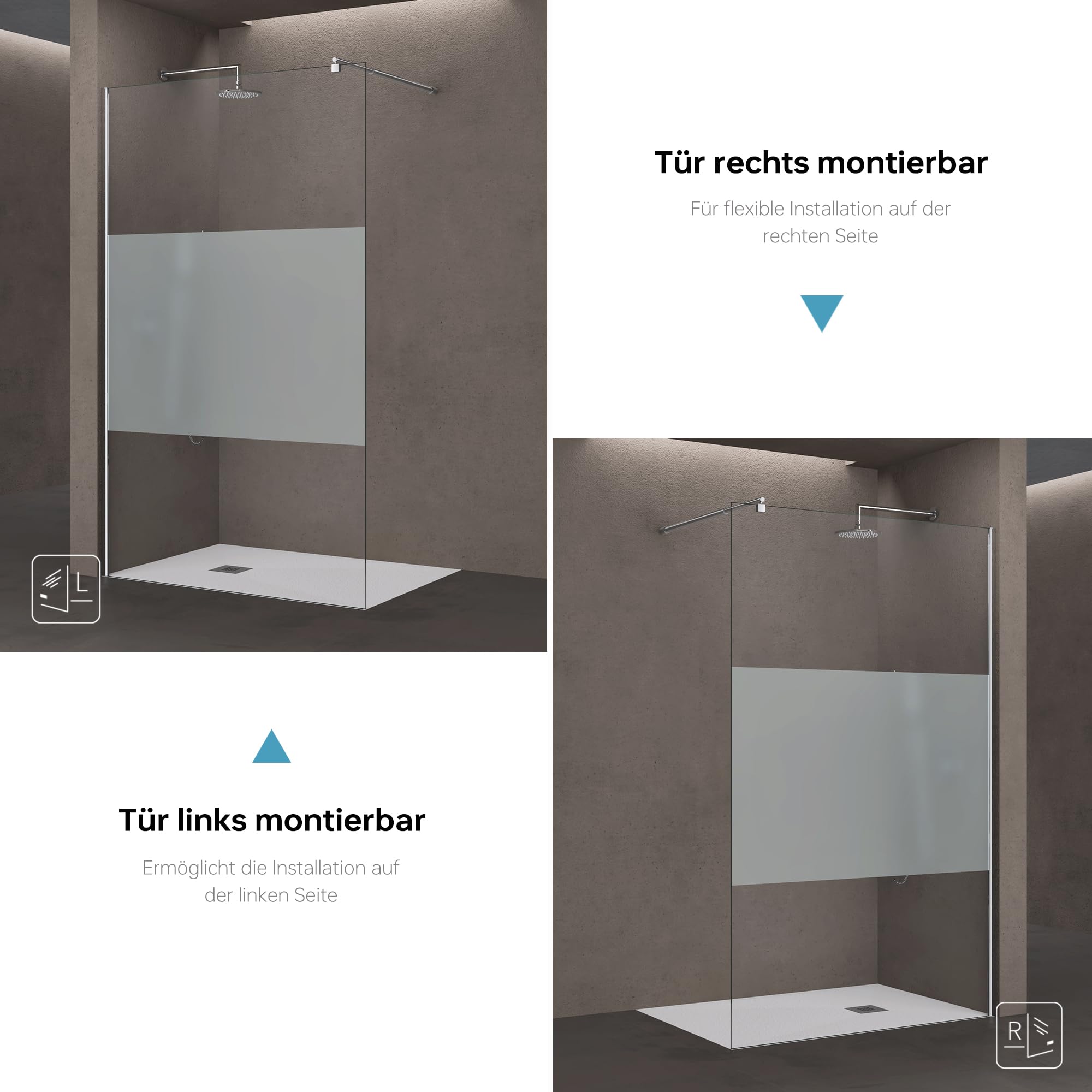 doporro Luxus Duschwand für Dusche Duschabtrennung 120x200cm Walk-In Dusche 8mm ESG-Sicherheitsglas Milchglas-Streifen inkl. Nanobeschichtung Bremen01MS