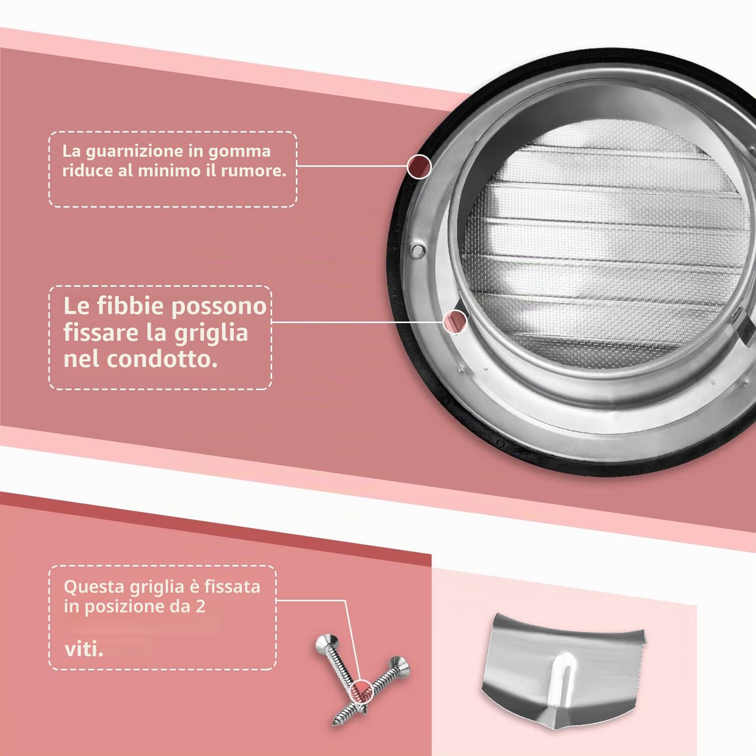 WeCooper Griglia di ventilazione da 100 mm, in acciaio inossidabile 304, con estrattore tondo a punta semicircolare, copertura della ventola a 4 pollici, con alette, zanzariera e deflettore antigoccia