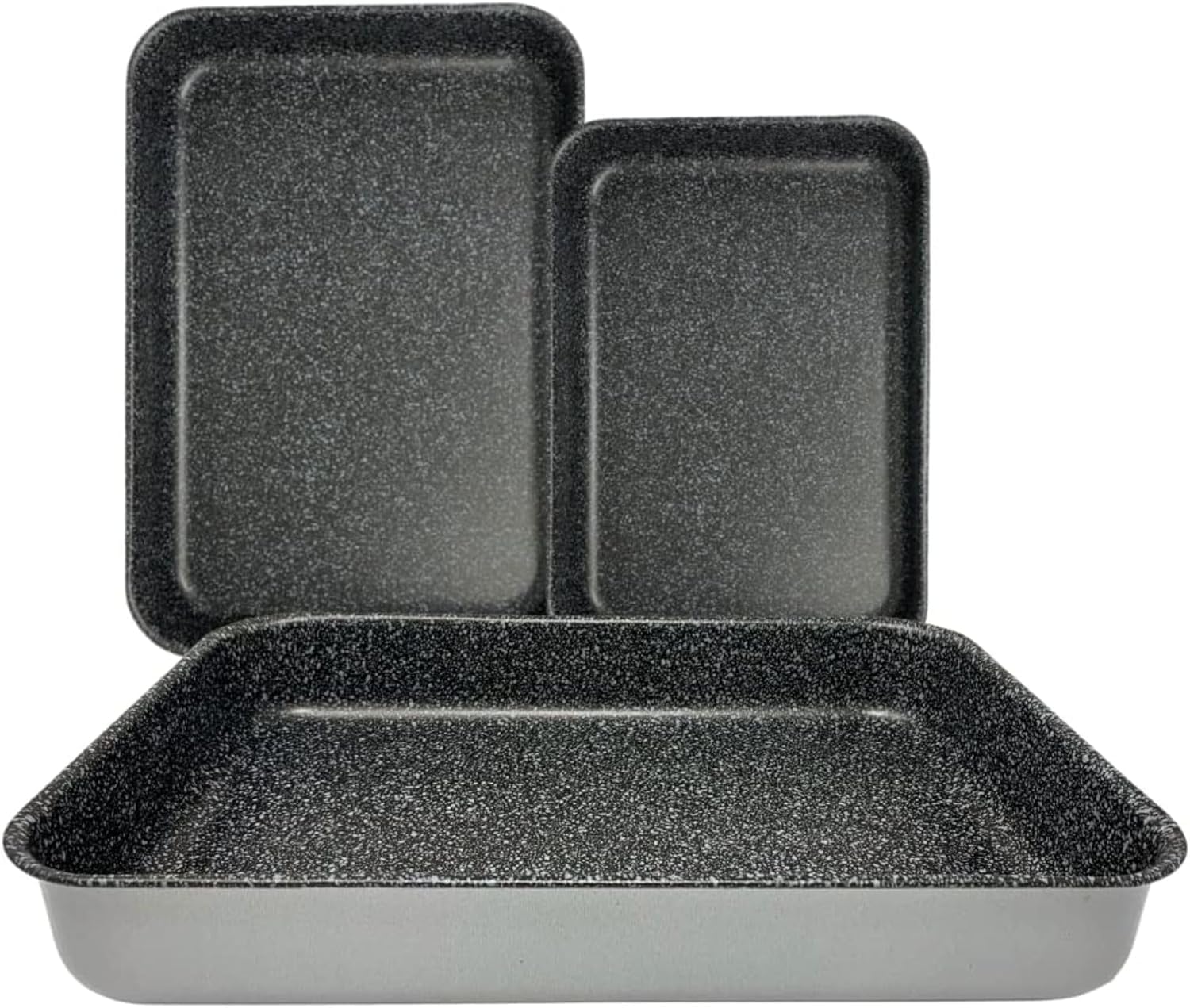 NAMAI - Juego de 3 Bandejas Horno Rectangular, Antiadherente, Apto Para Lavavajillas, Aluminio No Tóxico, Made In Italy, Bandejas De Horno (Set Tris 35 cm, 30 cm, 25 cm)