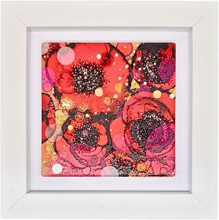 By Jo Crafts, red poppy flower ceramic wall art, small framed wall art, housewarming, birthday gift, hand painted, home décor, framed picture, red flower poppies picture