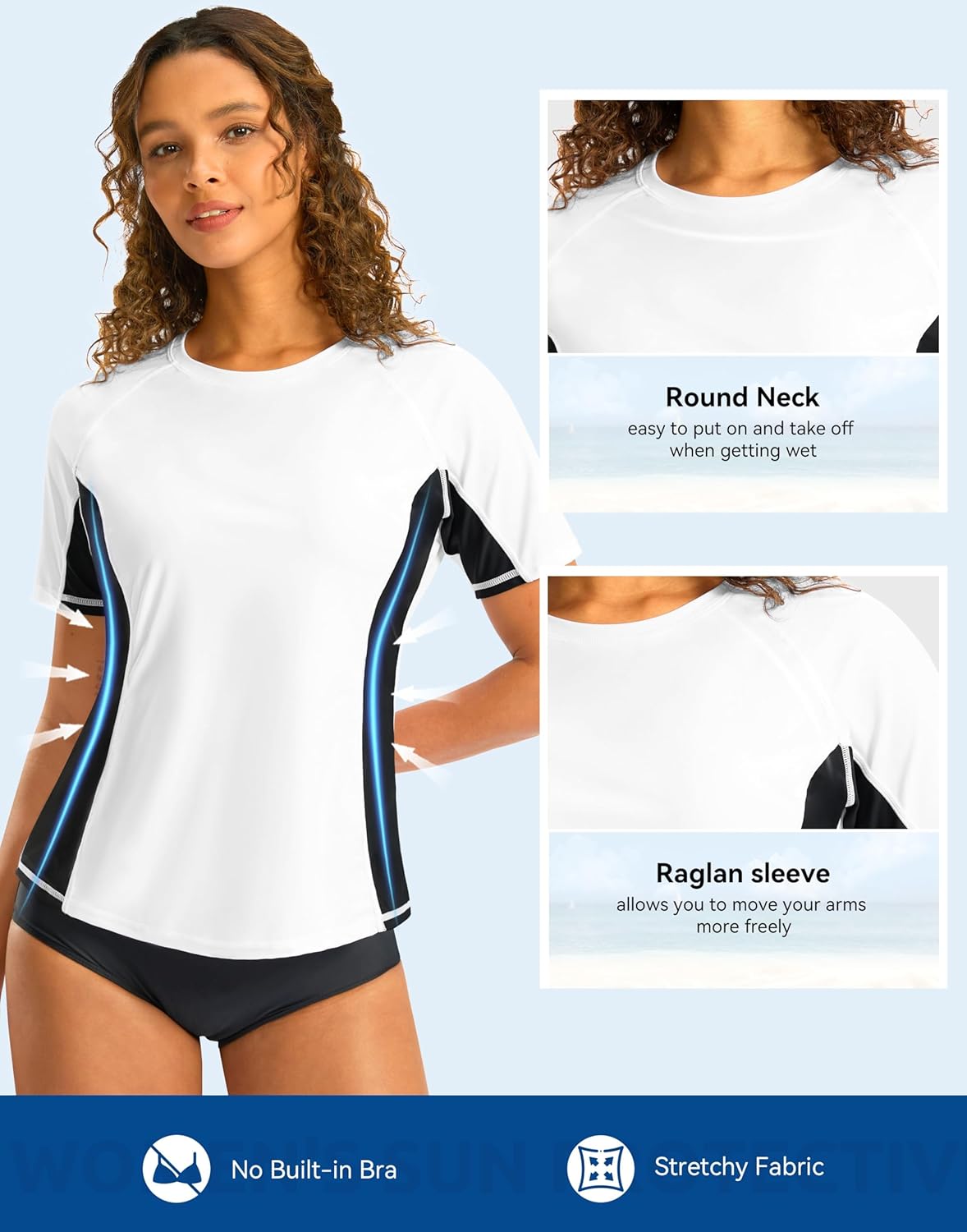 SANTINY Rash Guard for Women UPF 50+ Bathing Suit Sun Protection Short Sleeve Swimsuit Top Quick Dry Swim Shirts for Women - Image 4