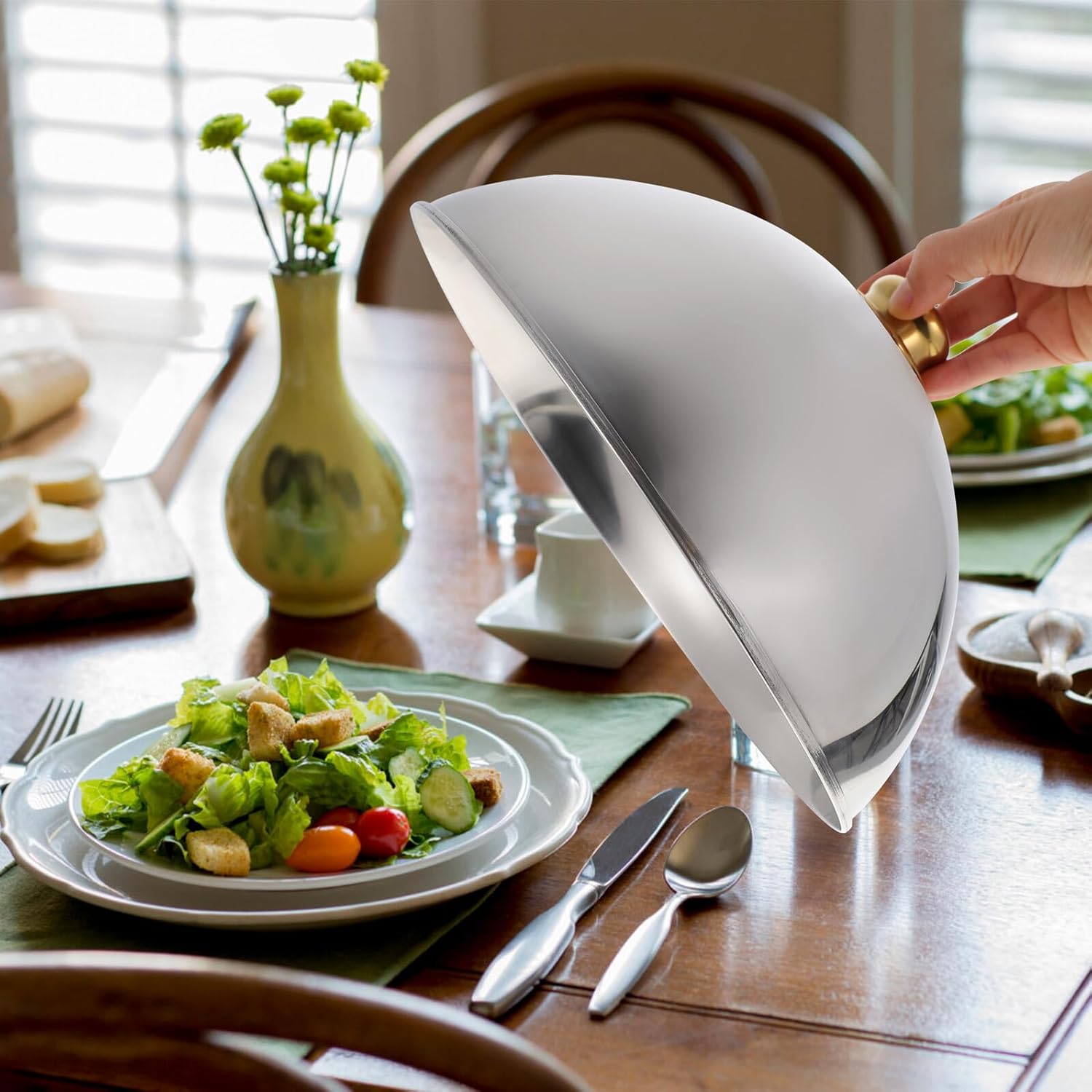Mikinona Stainless Steel Dome Food Cover 12.5 Inch Kitchen Accessory Food Protector for Restaurant and Home Use Silver