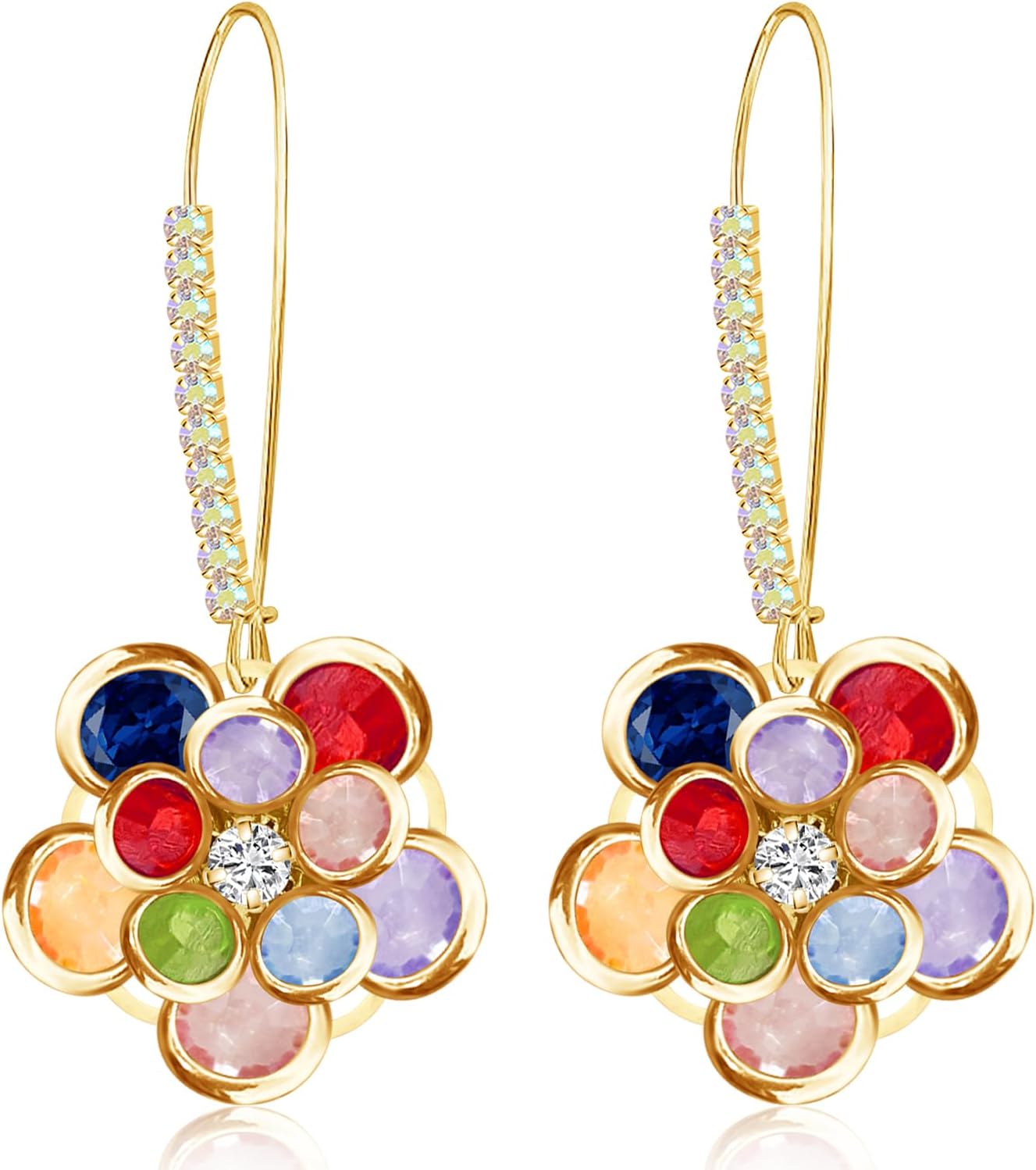 14K Gold Bohemian Sparkly Crystal Flower Dangle Drop Earrings Lightweight Rhinestone Camellia Flower Floral Hoop Earring for Women