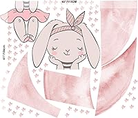 Vista 6 de Murwall Pink Rabbit Wall Decal Moon Wall Sticker Little Stars Peel n Stick Cute Bunny Stickers for Girls Bedroom Babyroom Nursery Room Decor