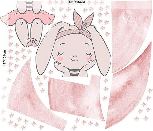 Miniatura 6 de Murwall Pink Rabbit Wall Decal Moon Wall Sticker Little Stars Peel n Stick Cute Bunny Stickers for Girls Bedroom Babyroom Nursery Room Decor