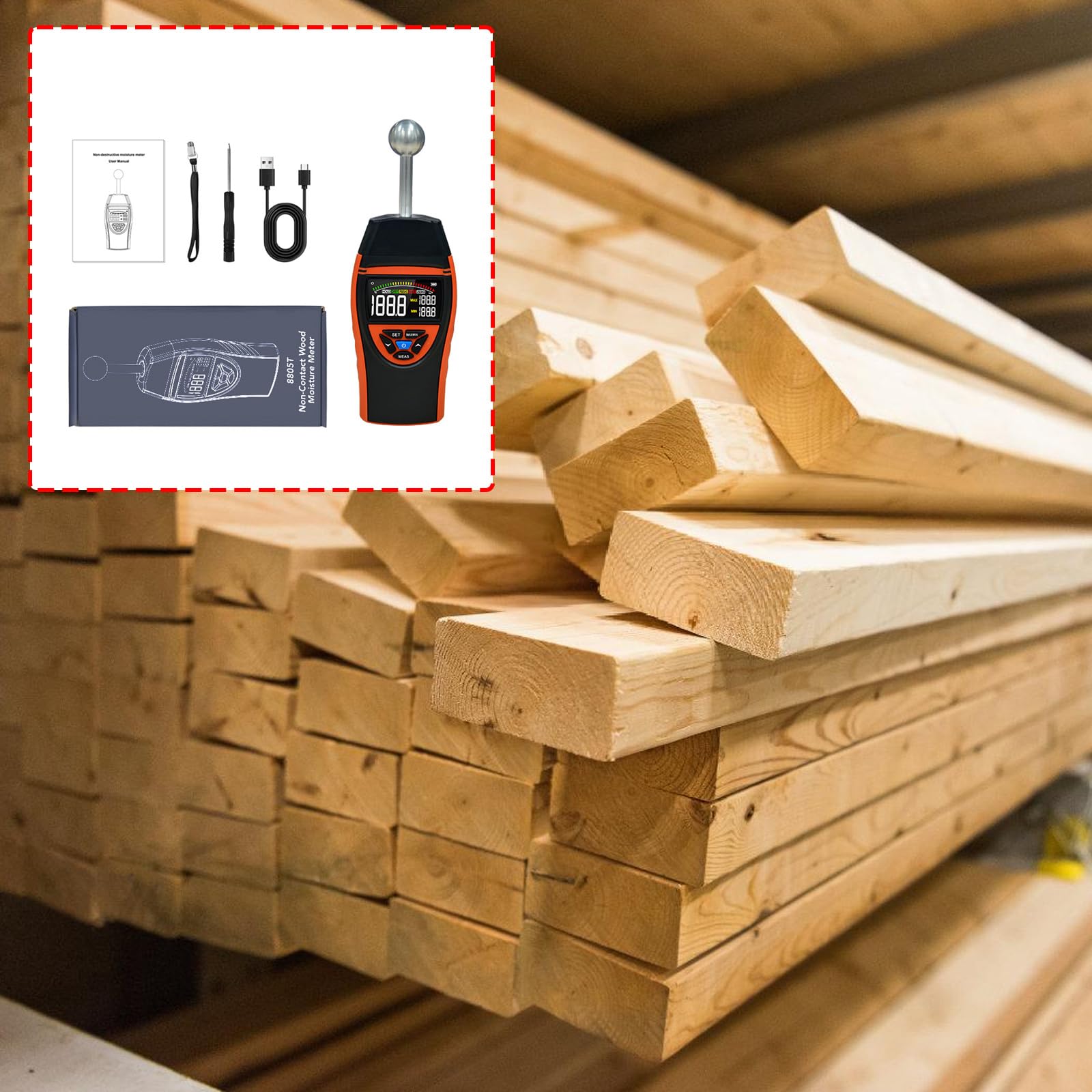 Detector portátil con pantalla LCD para pruebas rápidas en obras de construcción y aplicaciones de carpintería, medidor digital de alta precisión para ladrillos de madera y pared con diseño de