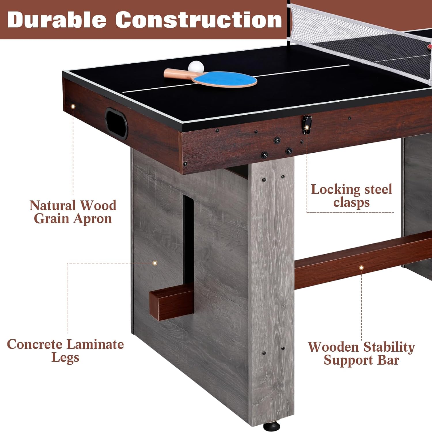 4-in-1 Combo Game Table – 55" Multi-Game Table with Foosball, Electric Air Hockey (Powerful 700mA Motor), Ping Pong & Poker – Great for Home & Game Room Fun