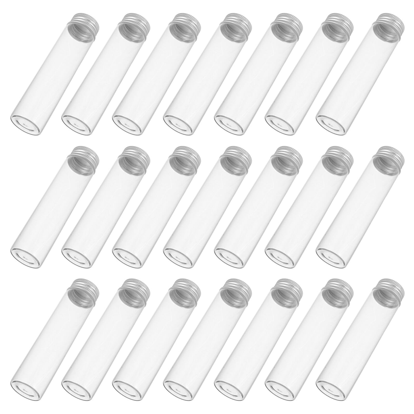 Tubos de Ensayo de Vidrio Transparente 60 Ml con Tapas de Aluminio 30 Piezas Frascos Pequeños Rellenables para Cosméticos y Laboratorio Adecuado para Almacenamiento y Muestras