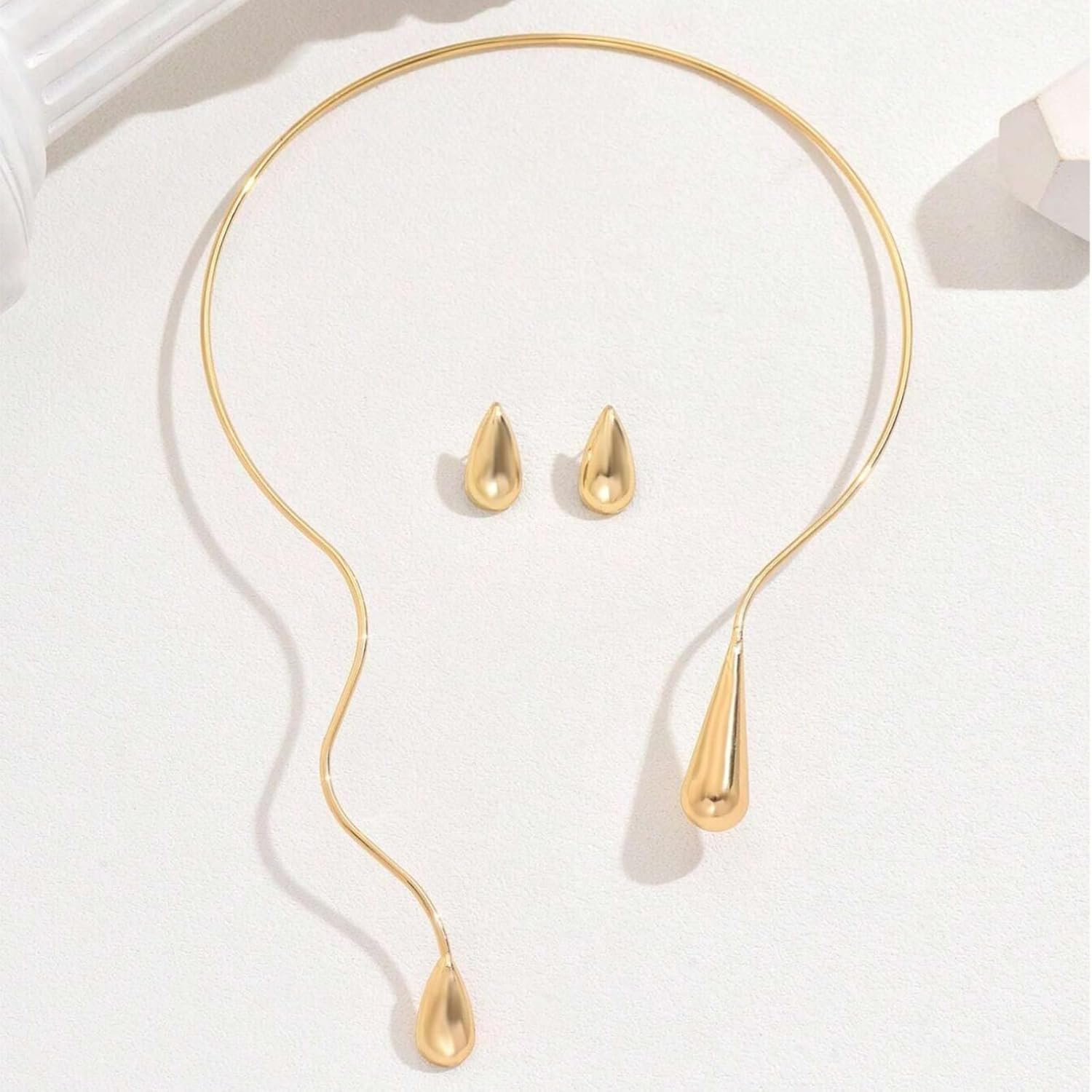 72ore Gold Drop Earrings Necklace Set Statement Gold Teardrop Earrings Necklaces for Women Jewelry Set Birthday Gifts Party Dresses Accessories - Image 7