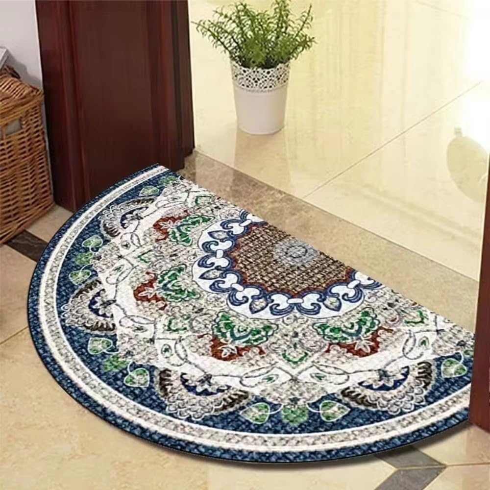 Halbrunde Fußmatte Halbrunder Mandala-Teppich for den Eingangsbereich, Bohemian-Stil, rutschfest, leicht zu reinigen, Bodenmatte, dekorative Heimteppiche(Color4,60X90CM(2X5.3FT)