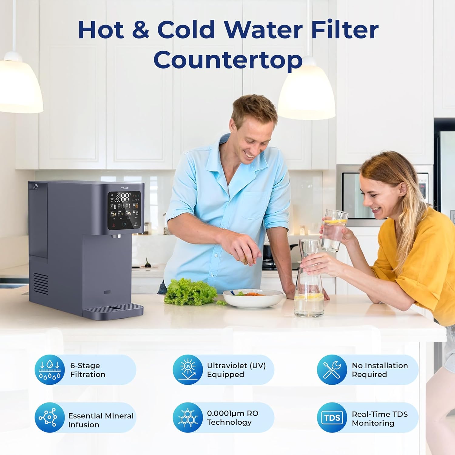TOKIT T1 Ultra Cold & Hot Reverse Osmosis Water Filter Countertop Dual UV Water Dispenser 5℃ Cooling and Instant Heating RO Water Filtration System 8 Temp Choice, NSF/ANSI 58, No Installation for Home - Image 5