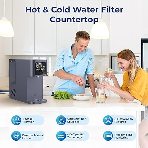 Miniatura 3 de TOKIT Filtro de agua de ósmosis inversa T1 para encimera, dispensador doble UV de agua fría y caliente, refrigeración de 41.0 F y calefacción