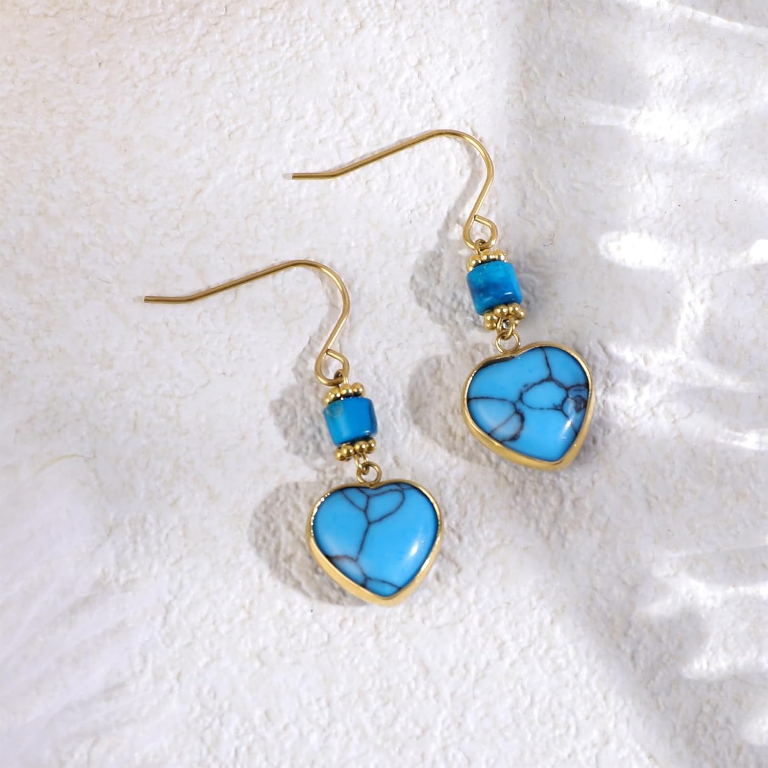 925 Sterling Silver Natural Gemstone Teardrop Fishhoop Drop Earrings 18k Real Gold Plated Turquoise Lever Back Earring Teardrop Jewelry Birthday Valentine's Day Gift for Women - Image 2