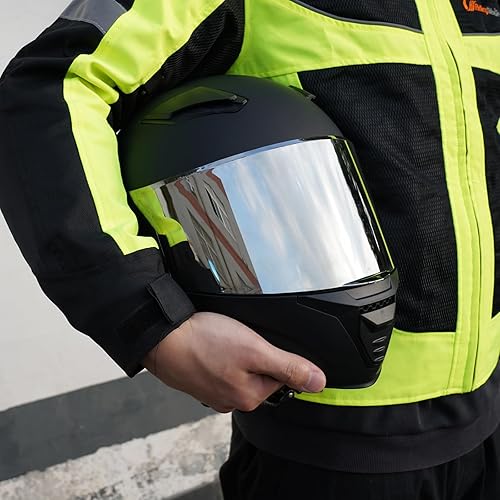 Miniatura 6 de Casco integral negro para motocicleta, motocicleta de calle, carreras para adultos, WS-607 aprobado por DOT (con cromo plateado, L)