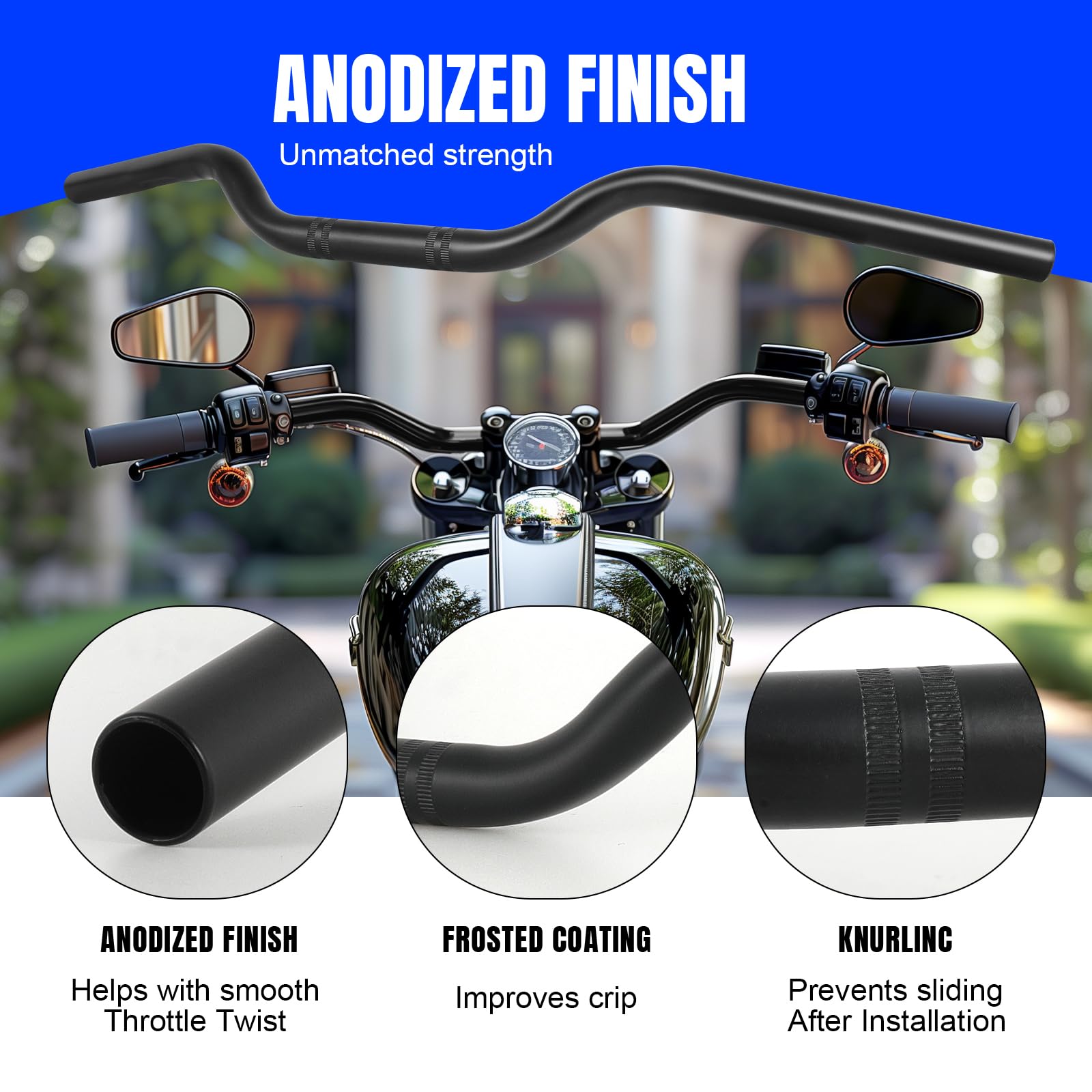 DREAMIZER Manillar de Motocicleta de 7/8" 22mm Universal para Cafe Race Bobber Motocross Dirt Pit Bike ATV Ebike Mini Bike, Negro