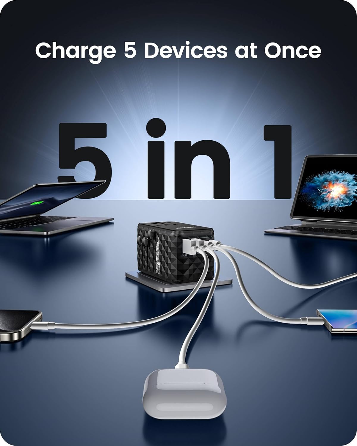 LENCENT 100W International Travel Adapter, GaN Universal Travel Adapter with 2 USB-A & 2 Type C Power Adapter, Fast Charger for Phone,Laptops, Worldwide Plug Adapter for USA/UK/EU/AUS, Black