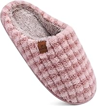 COFACE Ladies Winter Memory Foam Slippers Warm Cosy Arch Support Rubber Sole Indoor Outdoor, Pink Fashion, 38 EU