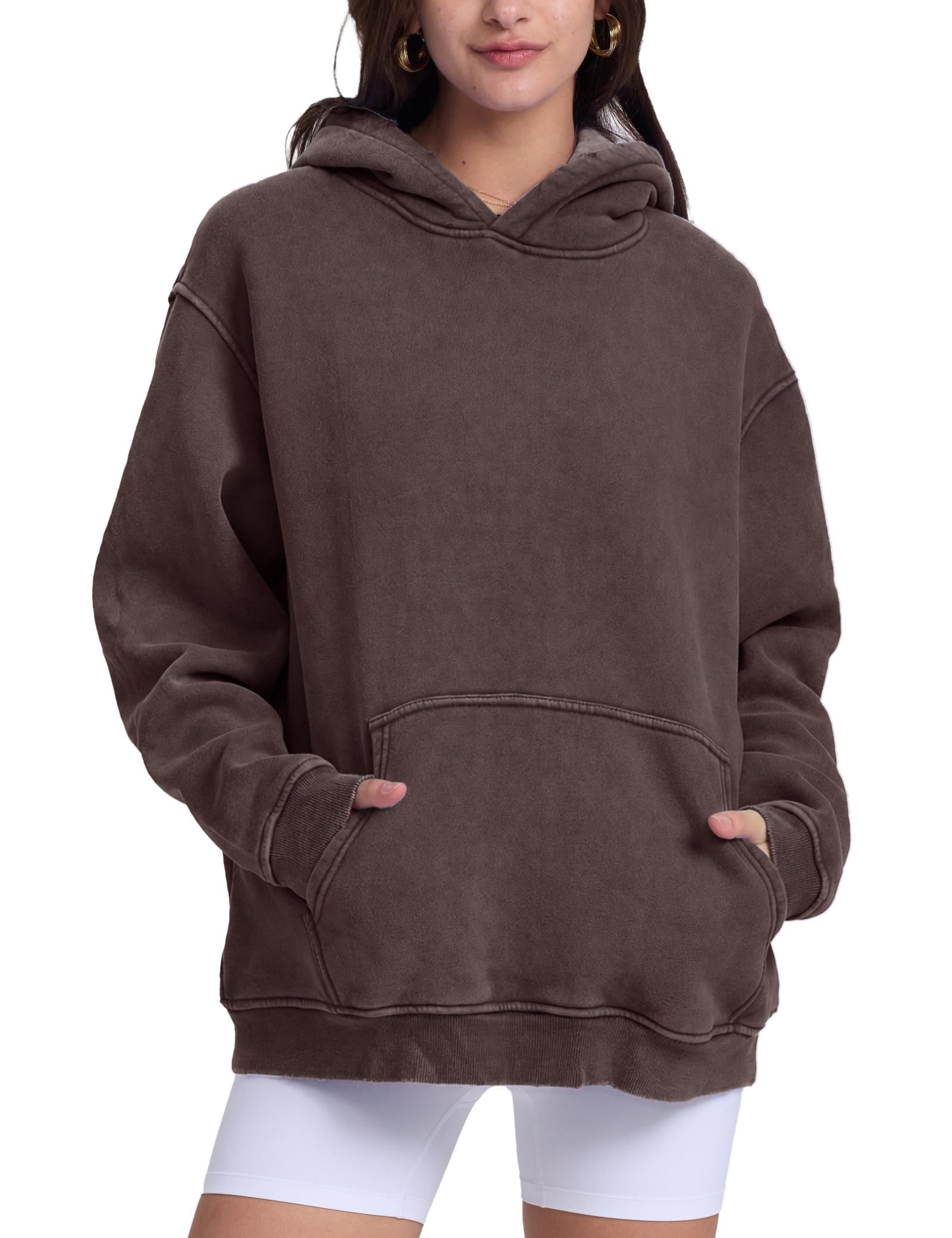 Womens Oversized Acid Wash Hoodie Unisex Heavyweight Fleece Cotton Hoodies Vintage Washed Sweatshirt for Women