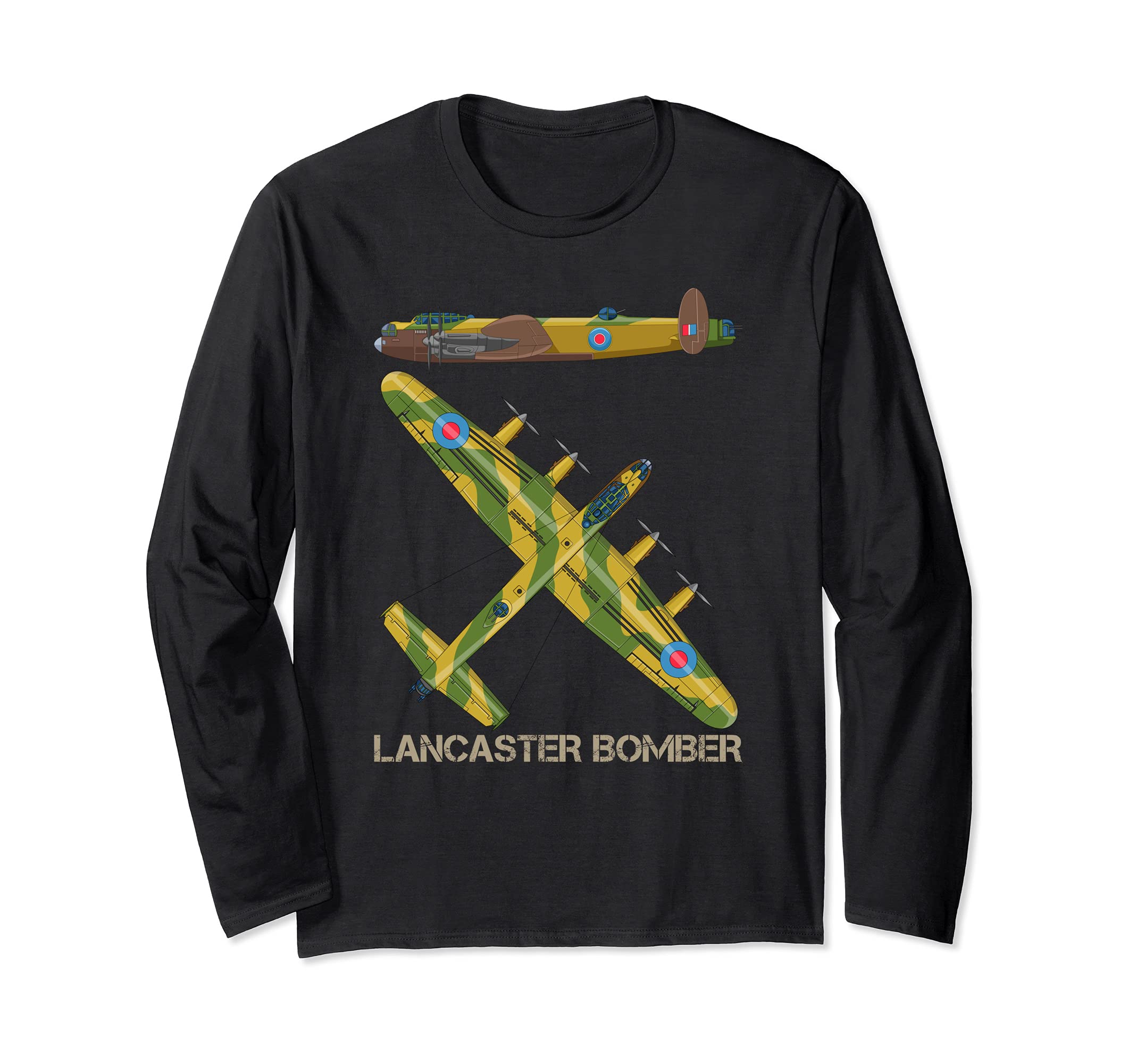 Lancaster Bomber WW2 British Aircraft Plane Diagram Long Sleeve T-Shirt