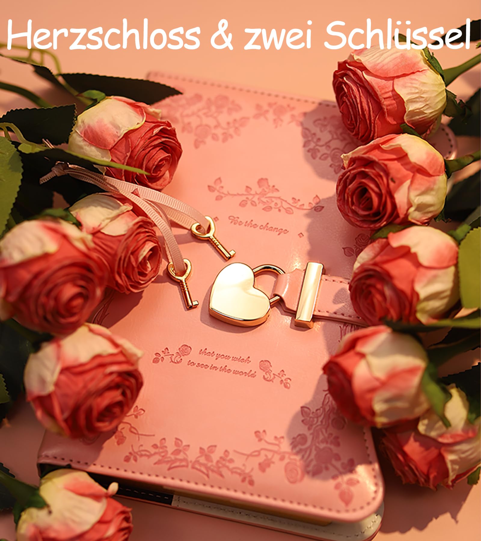 Tagebuch mit Schloss für Mädchen – 360 Goldschnitt-Seiten, nachfüllbar im B6-Format, inkl. Stift und Lesezeichen-Rosa