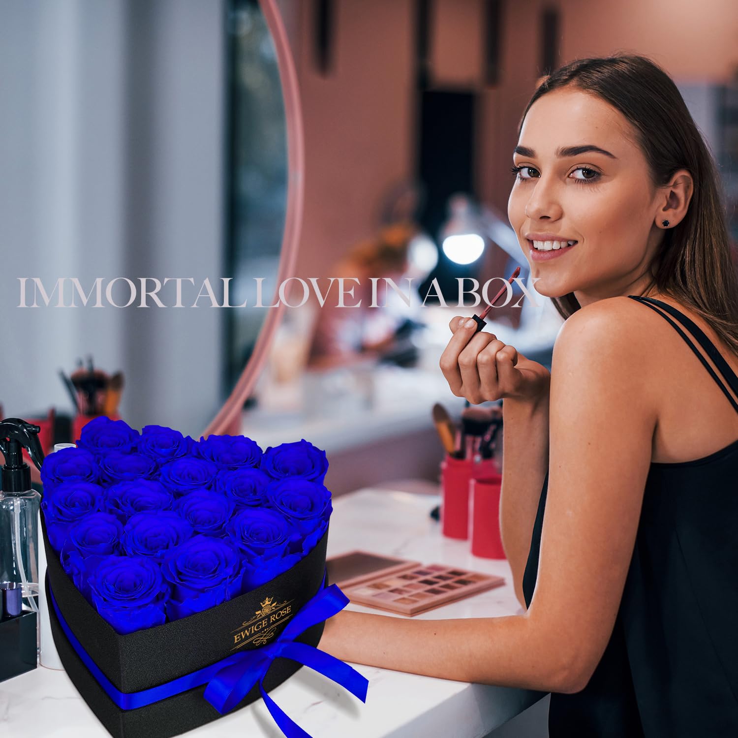 17 Rose Infinity, Regalo di Rose Blu Eterne per Donne, Rosa Conservata in Scatola a Forma di Cuore per Donne, Madre per Compleanno, Anniversario, San Valentino, Festa della Mamma, Natale