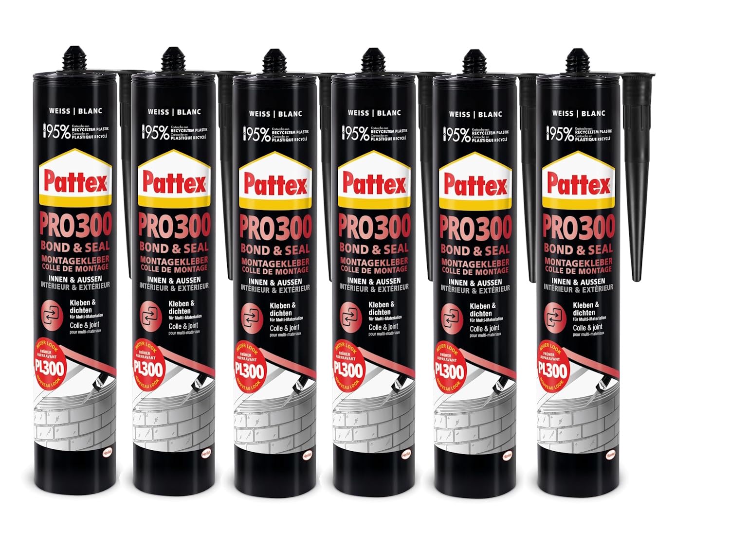 Pattex PRO 300 6er Set | Profi-Montagekleber für anspruchsvolle Projekte – ideal für Bau, Renovierung & Reparatur