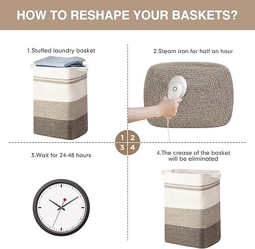 Miniatura 7 de DOFASAYI Cesta de lavandería  Cesta de lavandería, cesta alta de almacenamiento de cuerda de algodón con asas, cesta decorativa para manta de sala