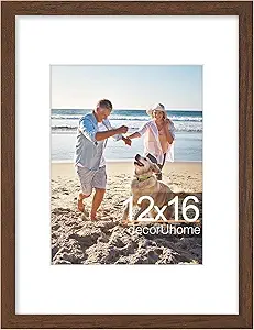 decorUhome 12x16 Picture Frame, Display 8.5x11 Certificate with Mat or 12x16 Poster without Mat, Wall Mounting Photo Frame, Brown, 1 Pack