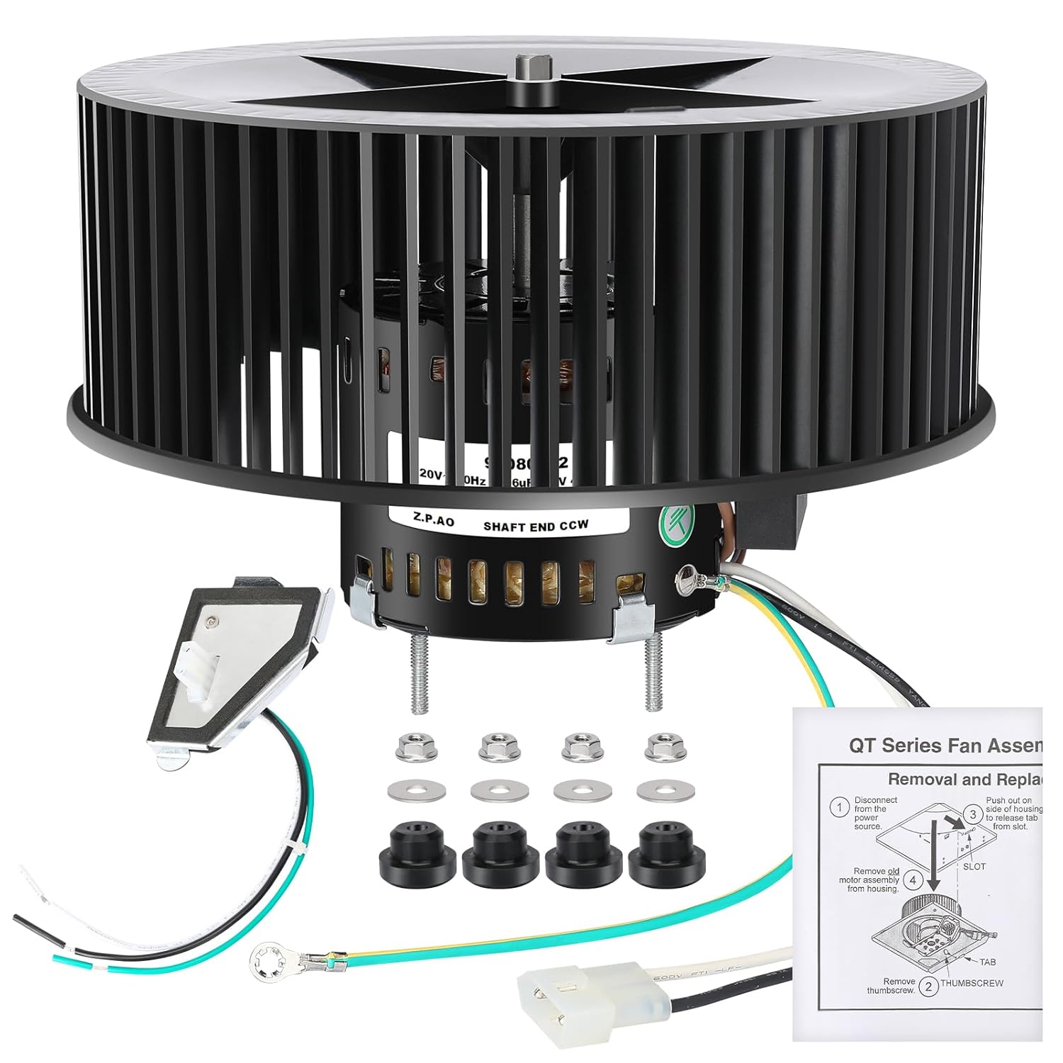 S97018218 Exhaust Fan Motor & Blower Wheel, Fits QTXEN110, QTRN110, QT110 Series QTXE110, QTN110E, QTR110L, QTR100L, QTR110, QT110LE, QTR100, QT90L, QT90E - Replaces OEM # S97020971, S97020048