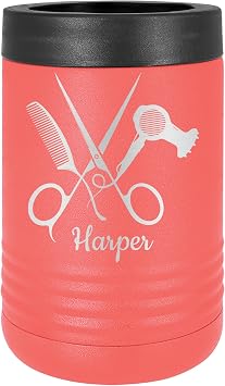 Personalized HAIRSTYLIST, Barber 12 oz. Can Holder, Hair Salon Gift - Laser Engraved Polar Camel Suregrip Stainless Steel 12 oz. Beverage Can Holder, 13 available colors Coral