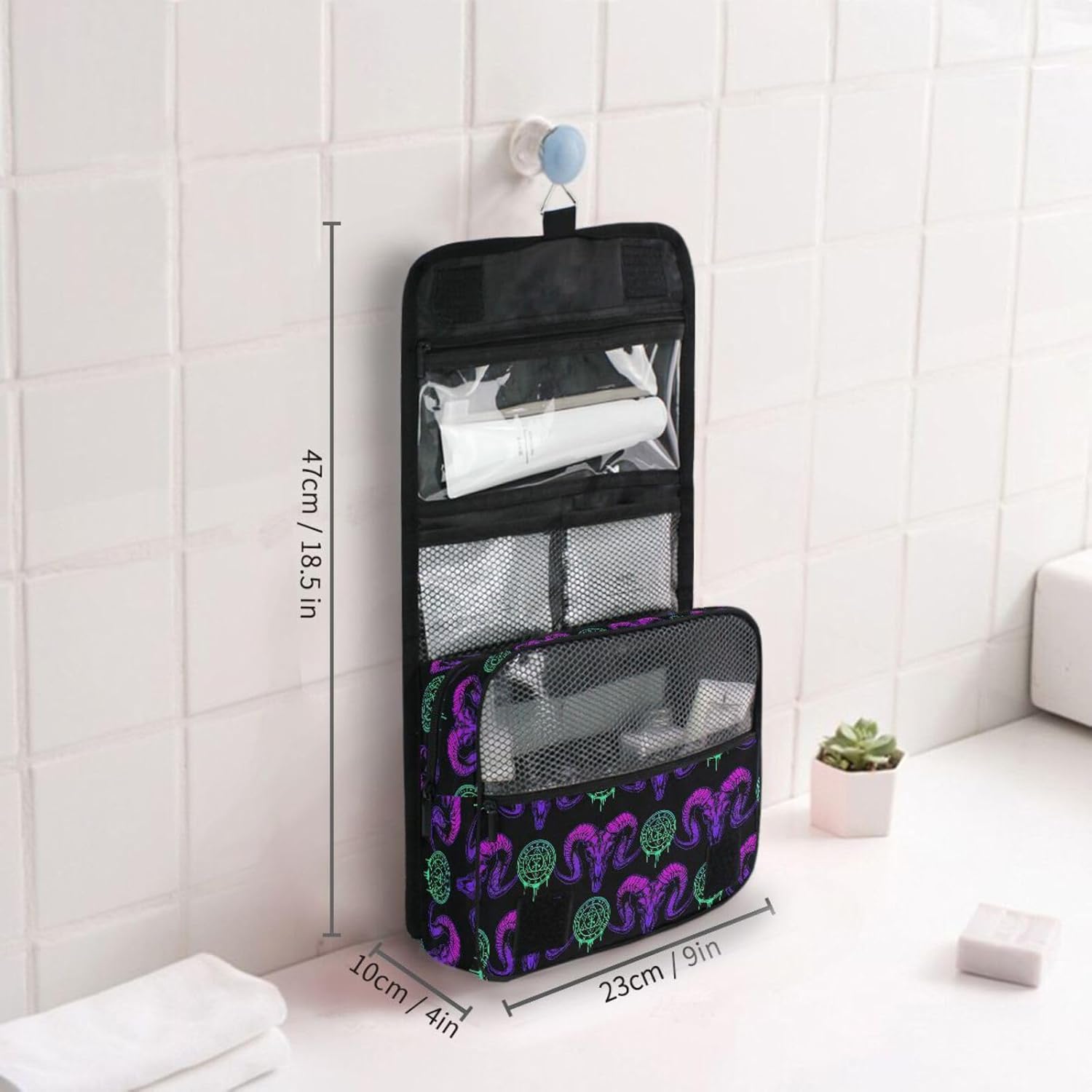 MNSRUU Hanging Toiletry Bag Mystical Ram Skull Makeup Bag Travel bag for Toiletries Portable Toiletry Organizer Bags Toiletry Bag for Women Men, Travel-Essentials Toiletry Bag