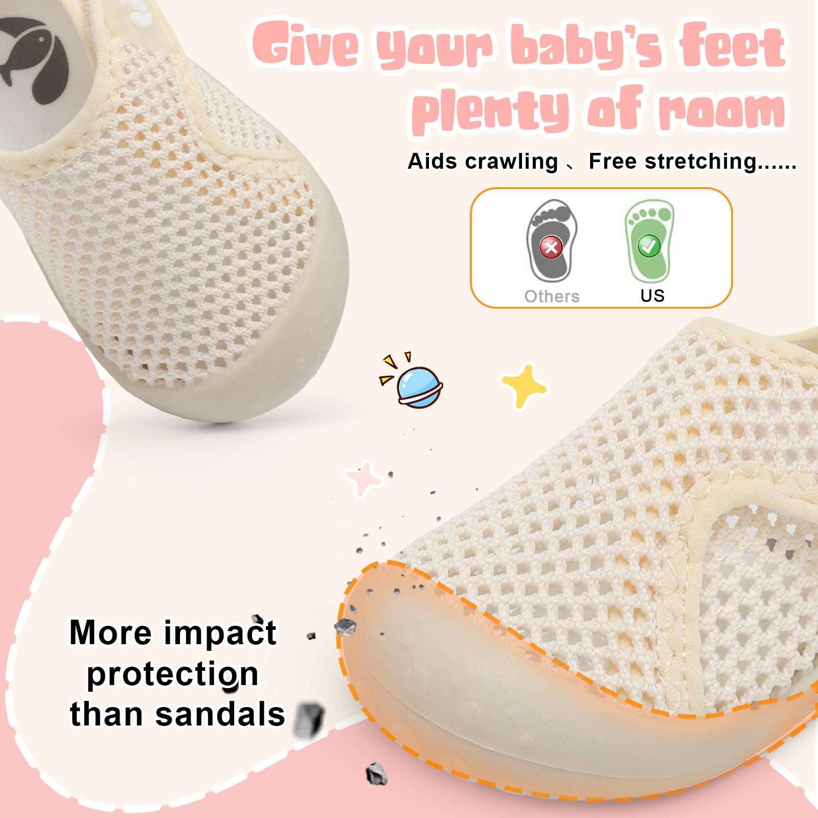 JOINFREE Baby Wide First Walking Shoes Boys Girls Barefoot Shoes Quick-Dry Kids Water Socks for Beach Swim Pool - 2