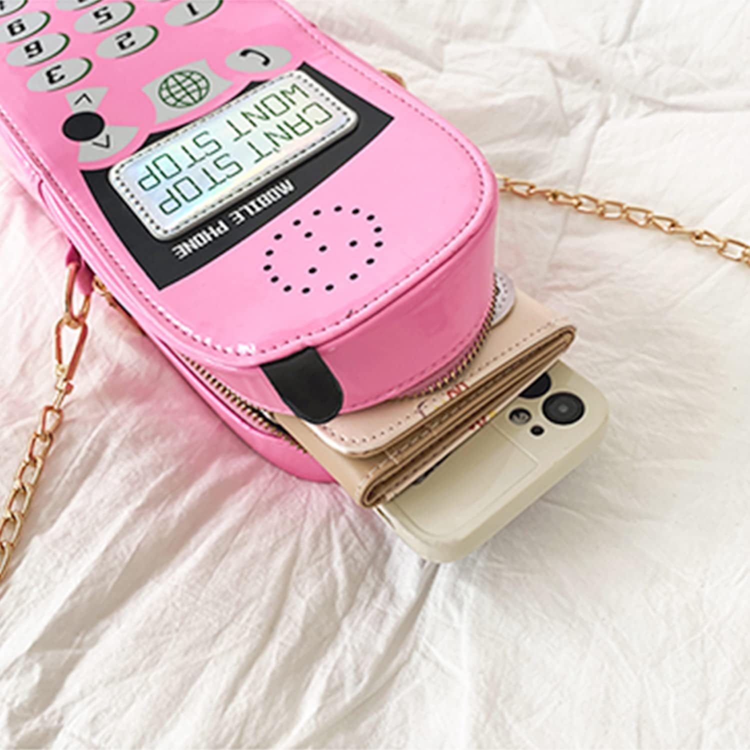 KUANG! Women Cute Digital Mobile Phone Shaped Shoulder Bag Funny Crossbody Bag Pu Messenger Chain Purse for Girls - Image 6
